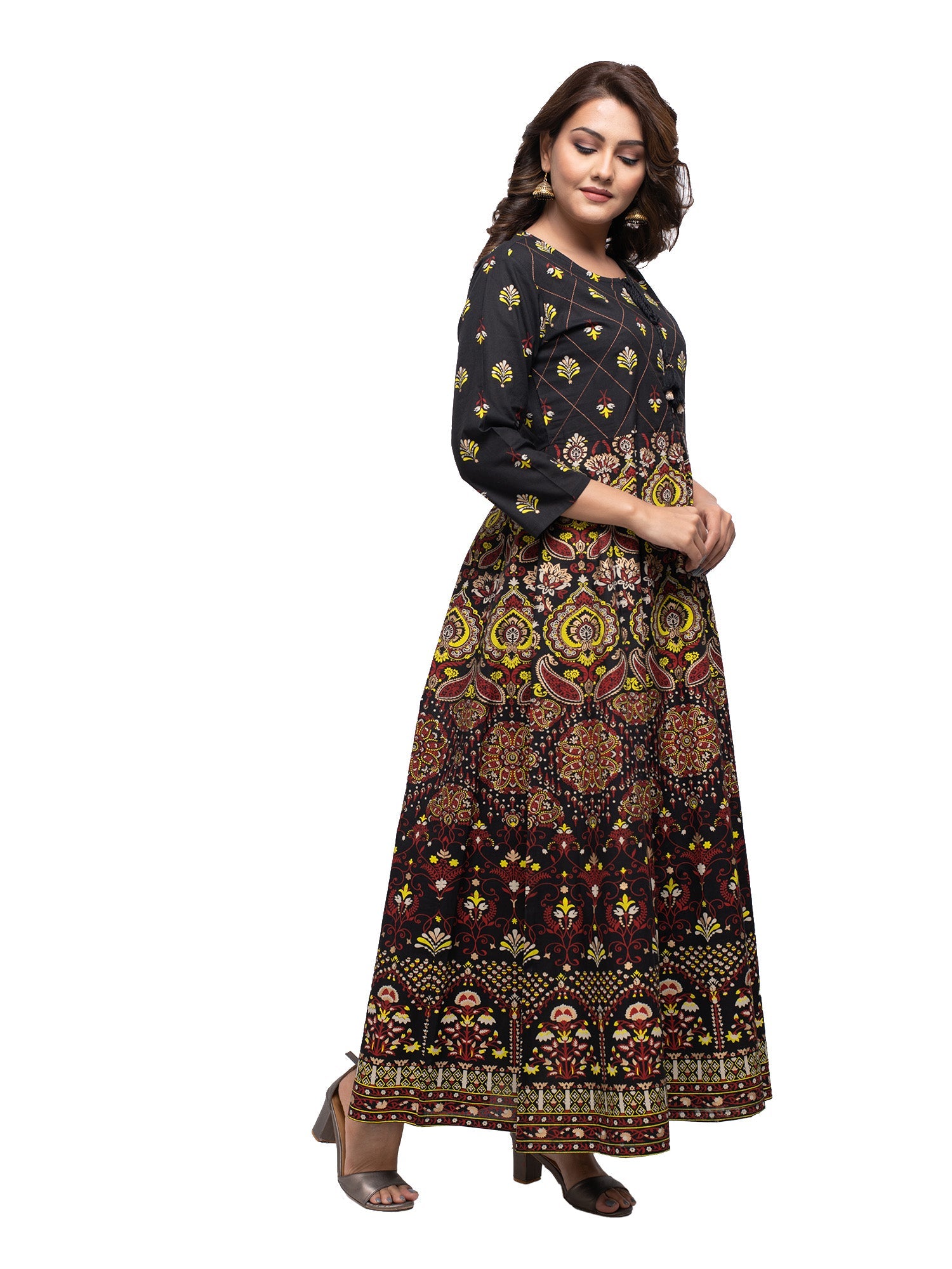 Kaajh Black Gold Printed Ethnic Kurta For Women