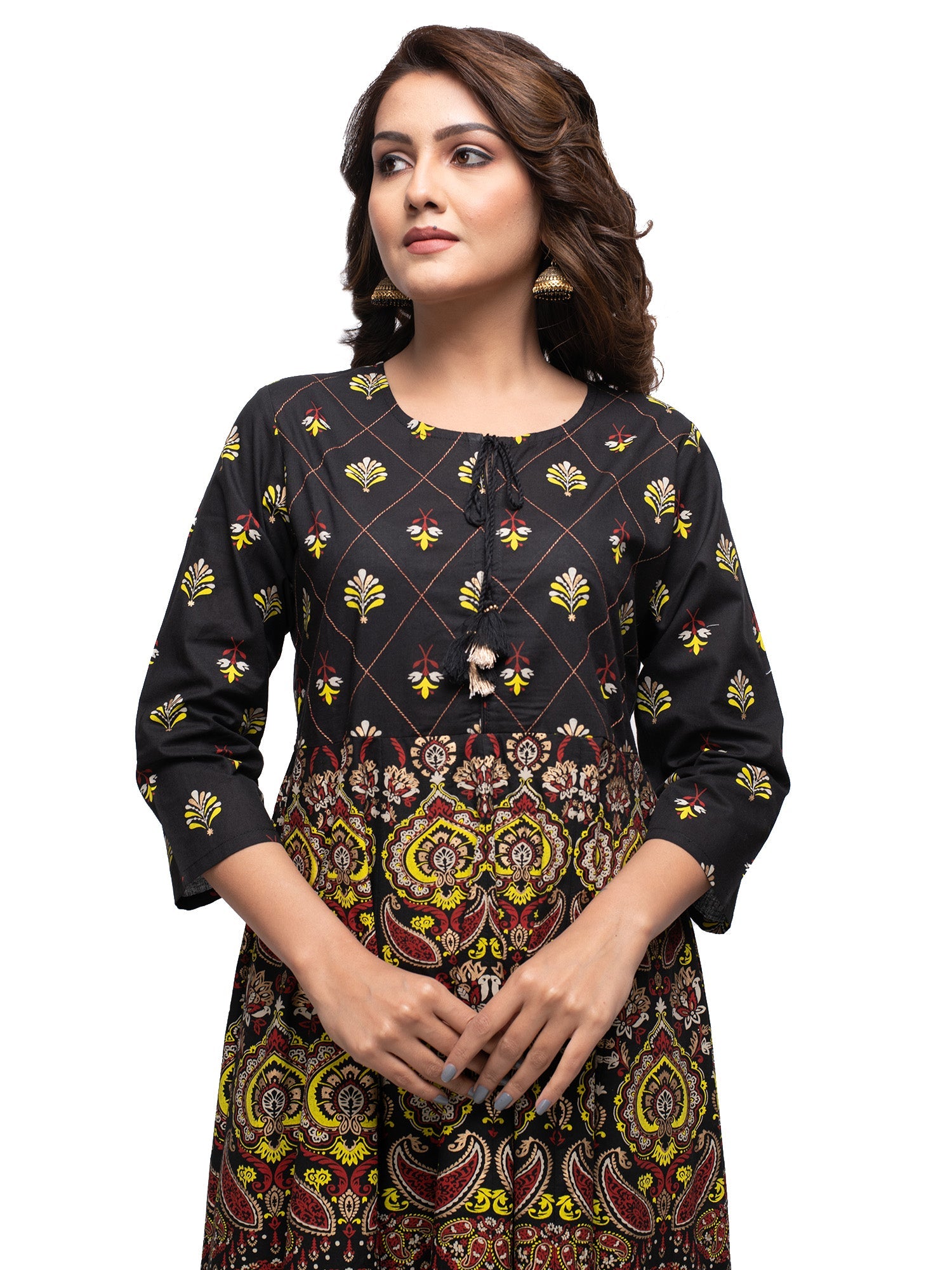 Kaajh Black Gold Printed Ethnic Kurta For Women