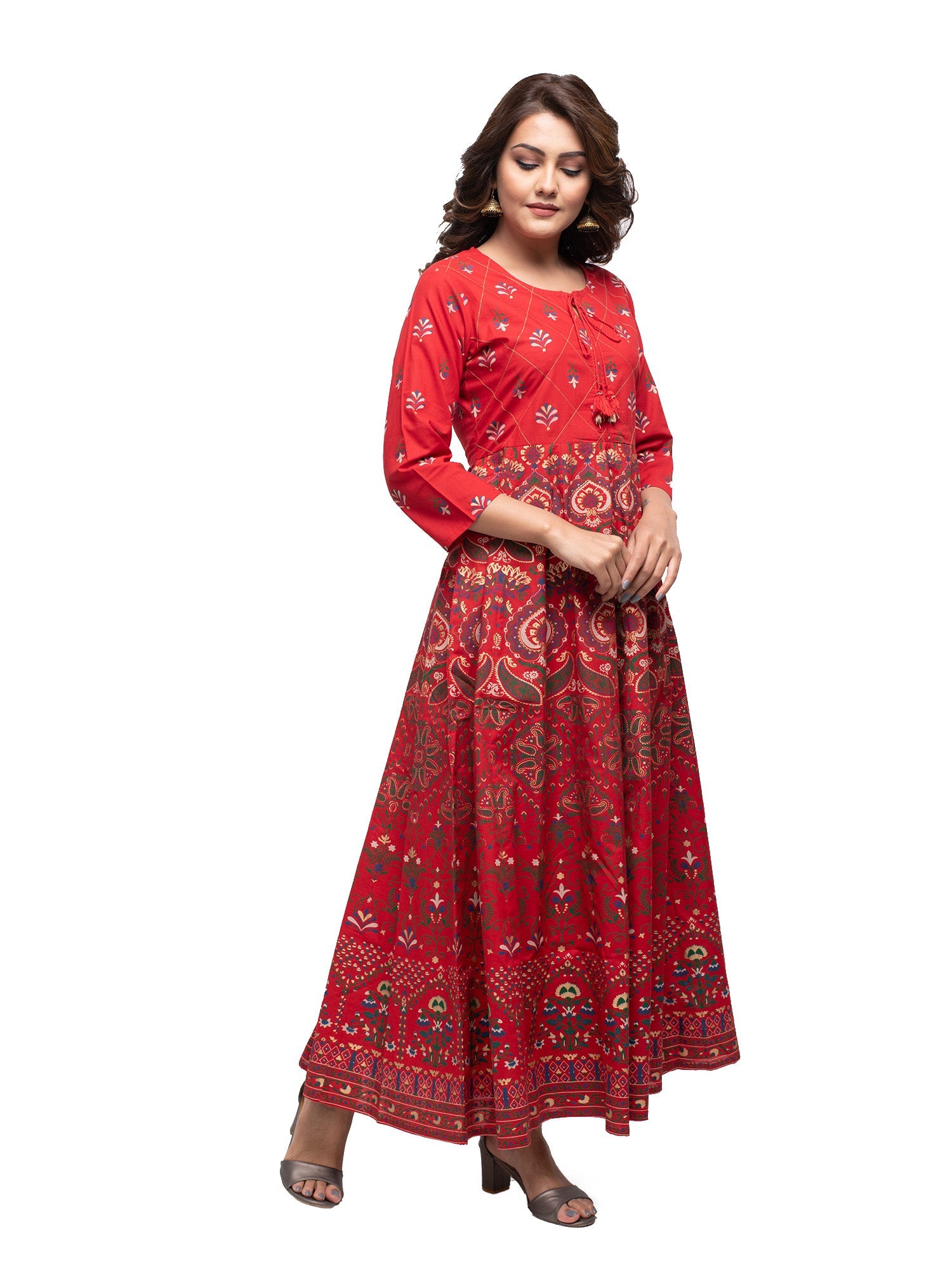 Kaajh Women's Red Gold Printed Ethnic Kurta