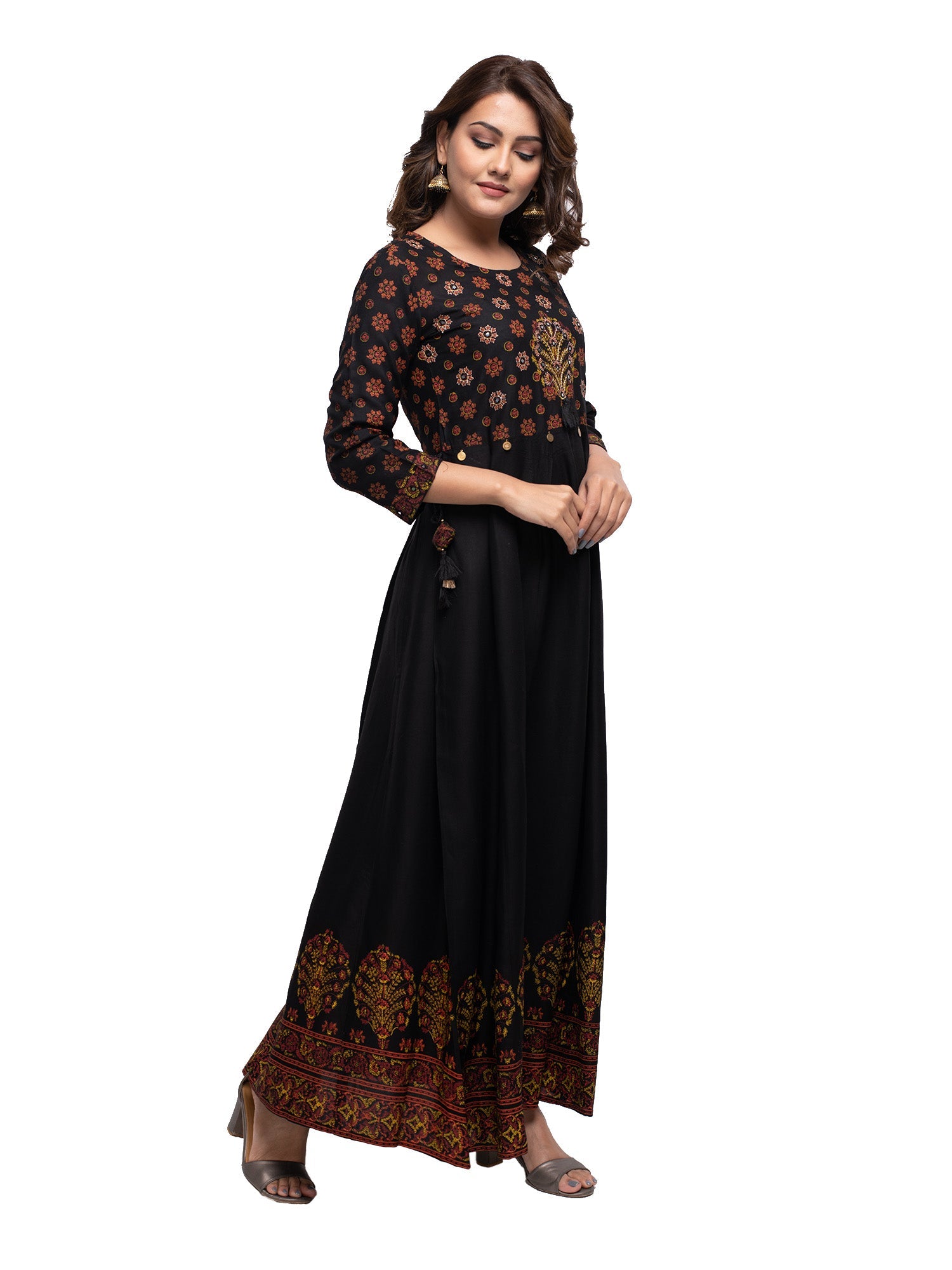 Kaajh Women's Black Mirror Embellishment Ethnic Kurta