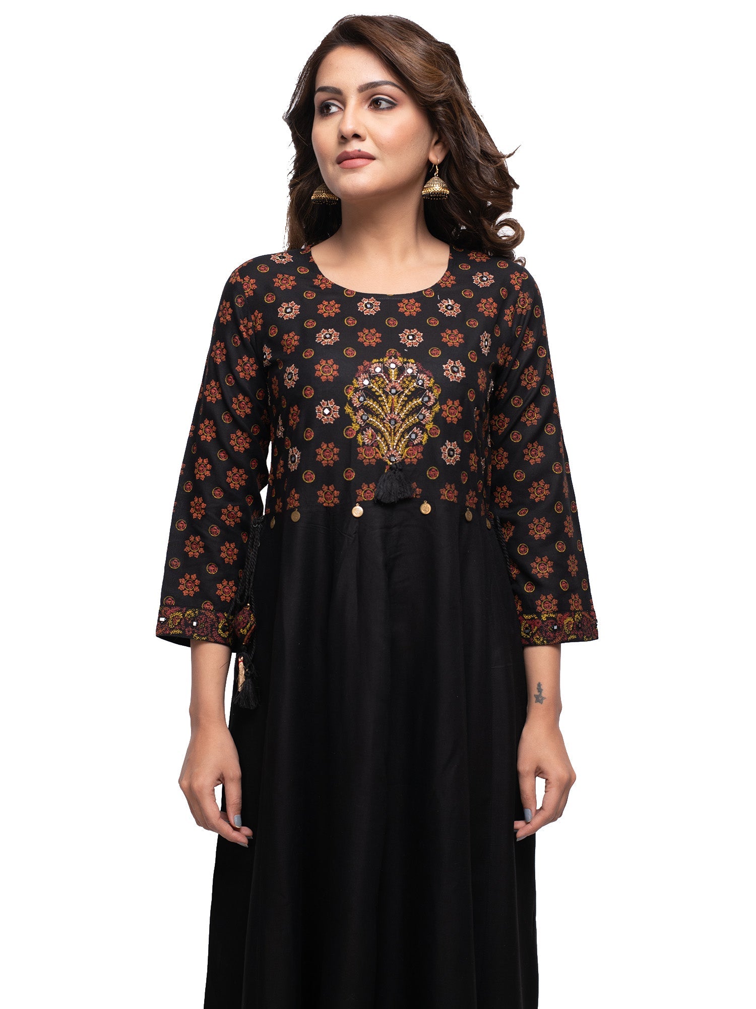 Kaajh Women's Black Mirror Embellishment Ethnic Kurta