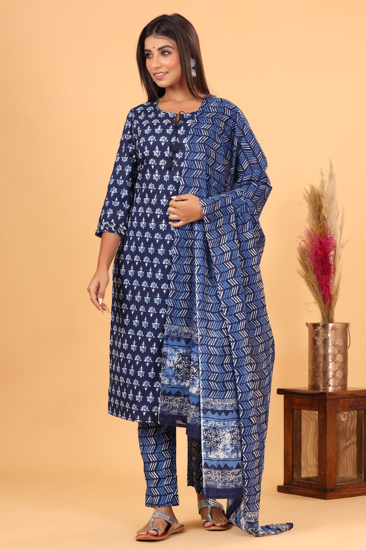 Kaajh Blue Floral Print Suit Set For Women