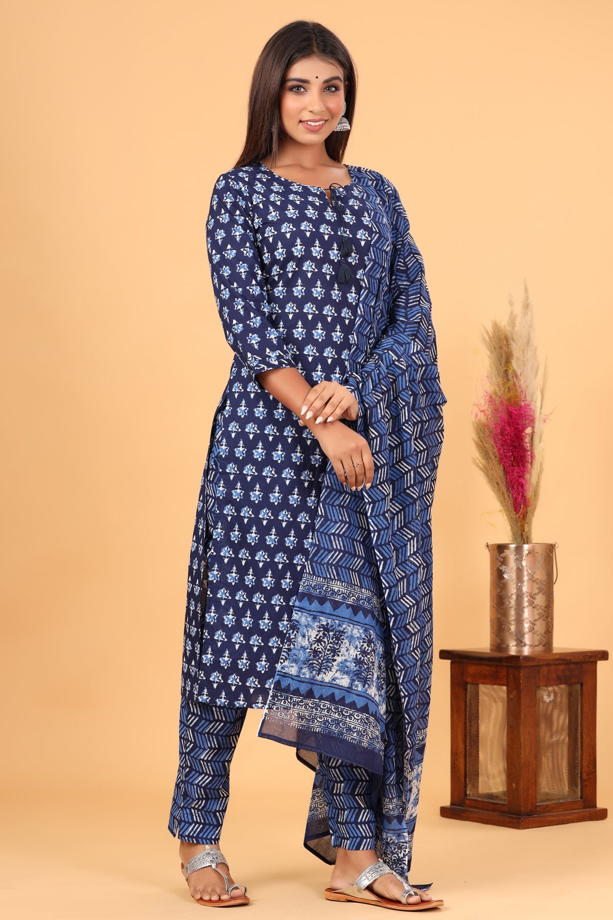 Kaajh Blue Floral Print Suit Set For Women