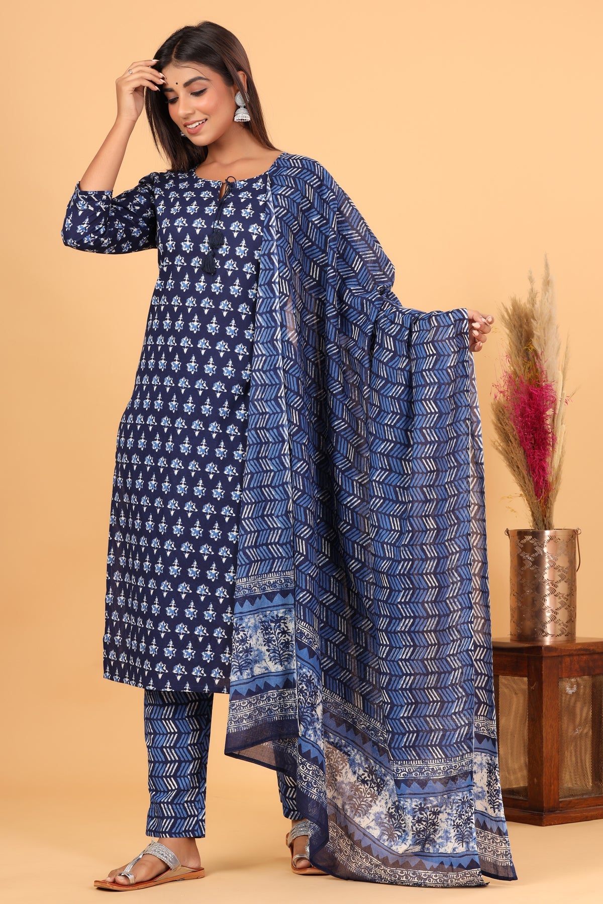 Kaajh Blue Floral Print Suit Set For Women