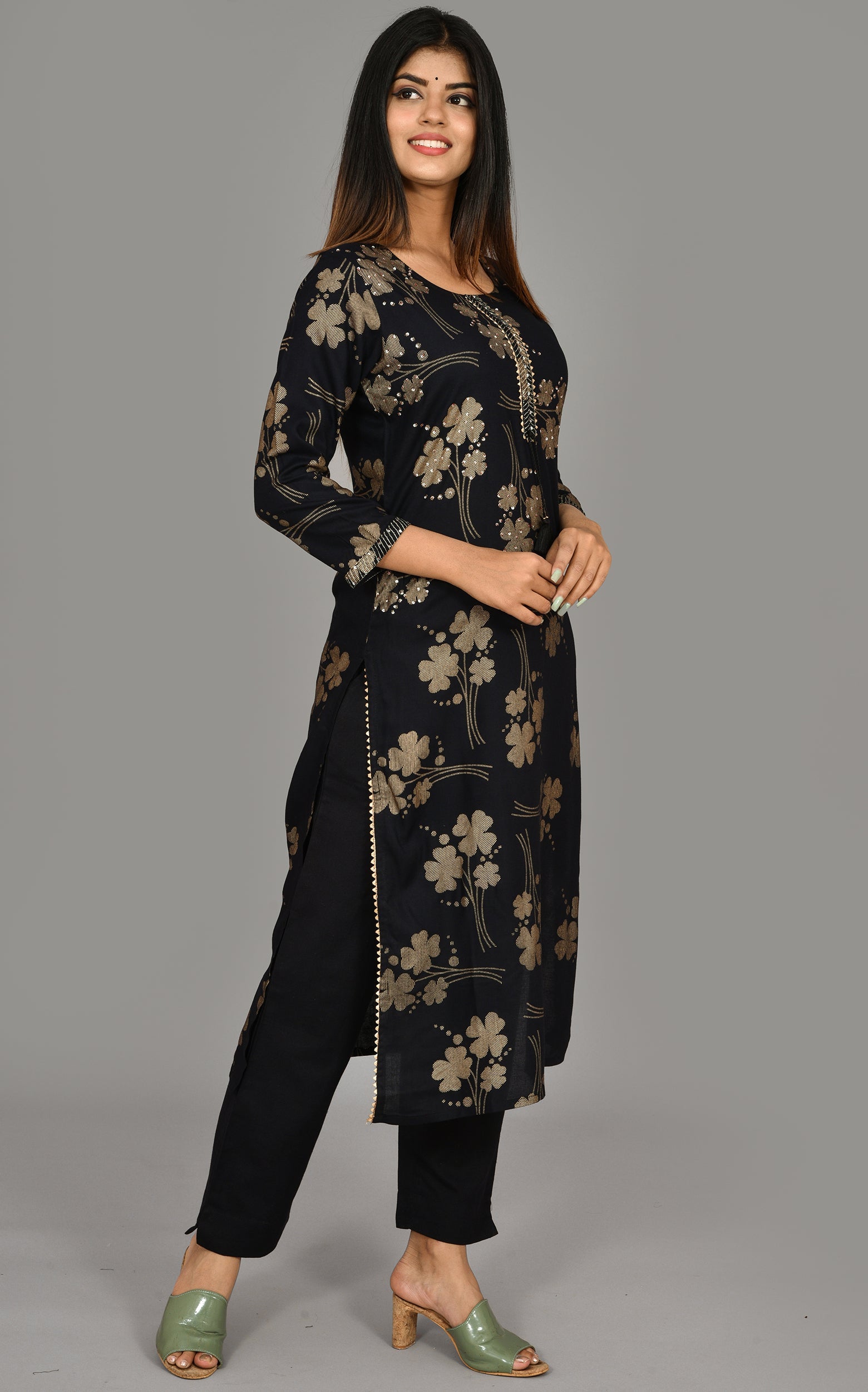 Kaajh Women's Black Printed Modal Kurta Pant Set
