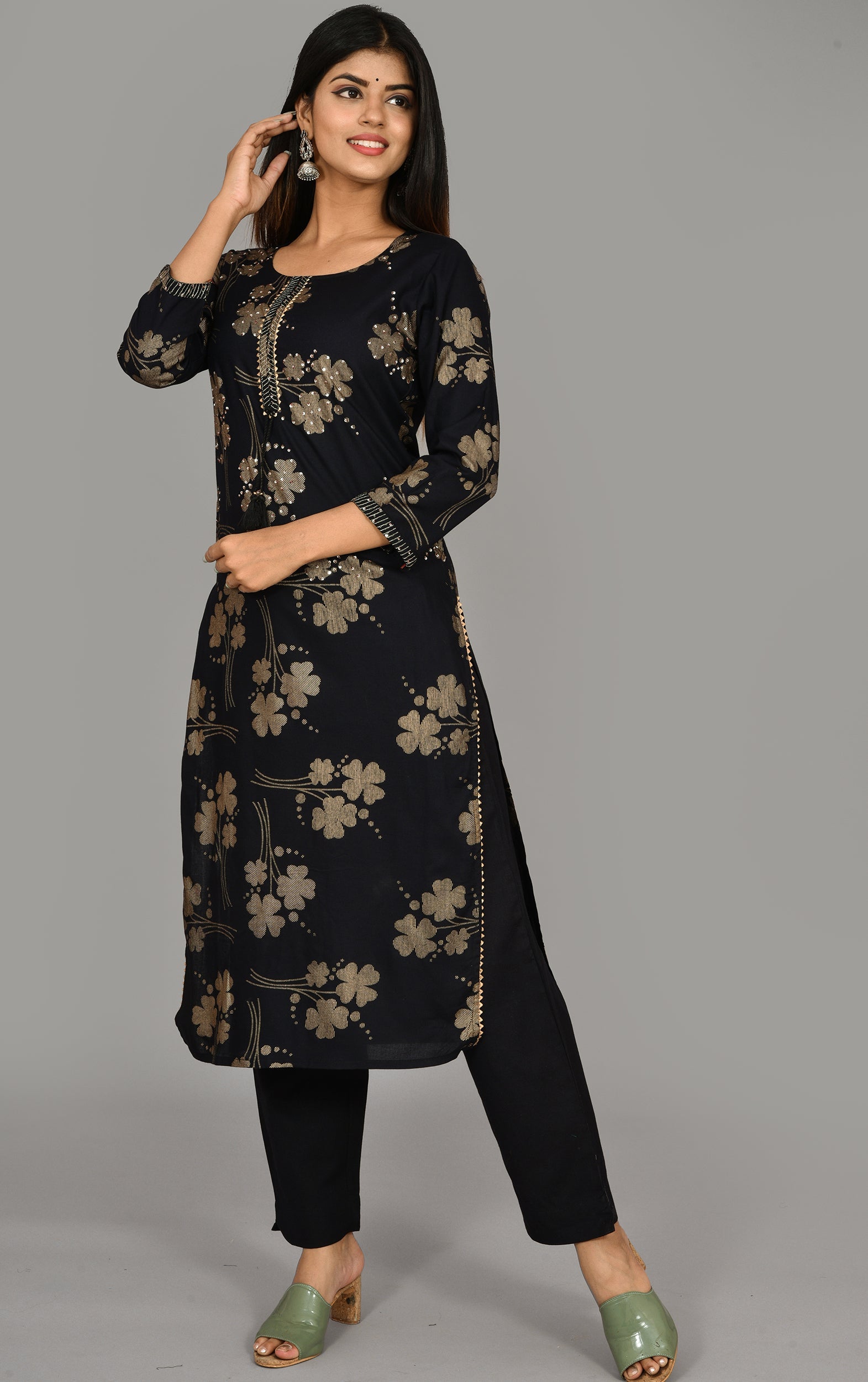 Kaajh Women's Black Printed Modal Kurta Pant Set