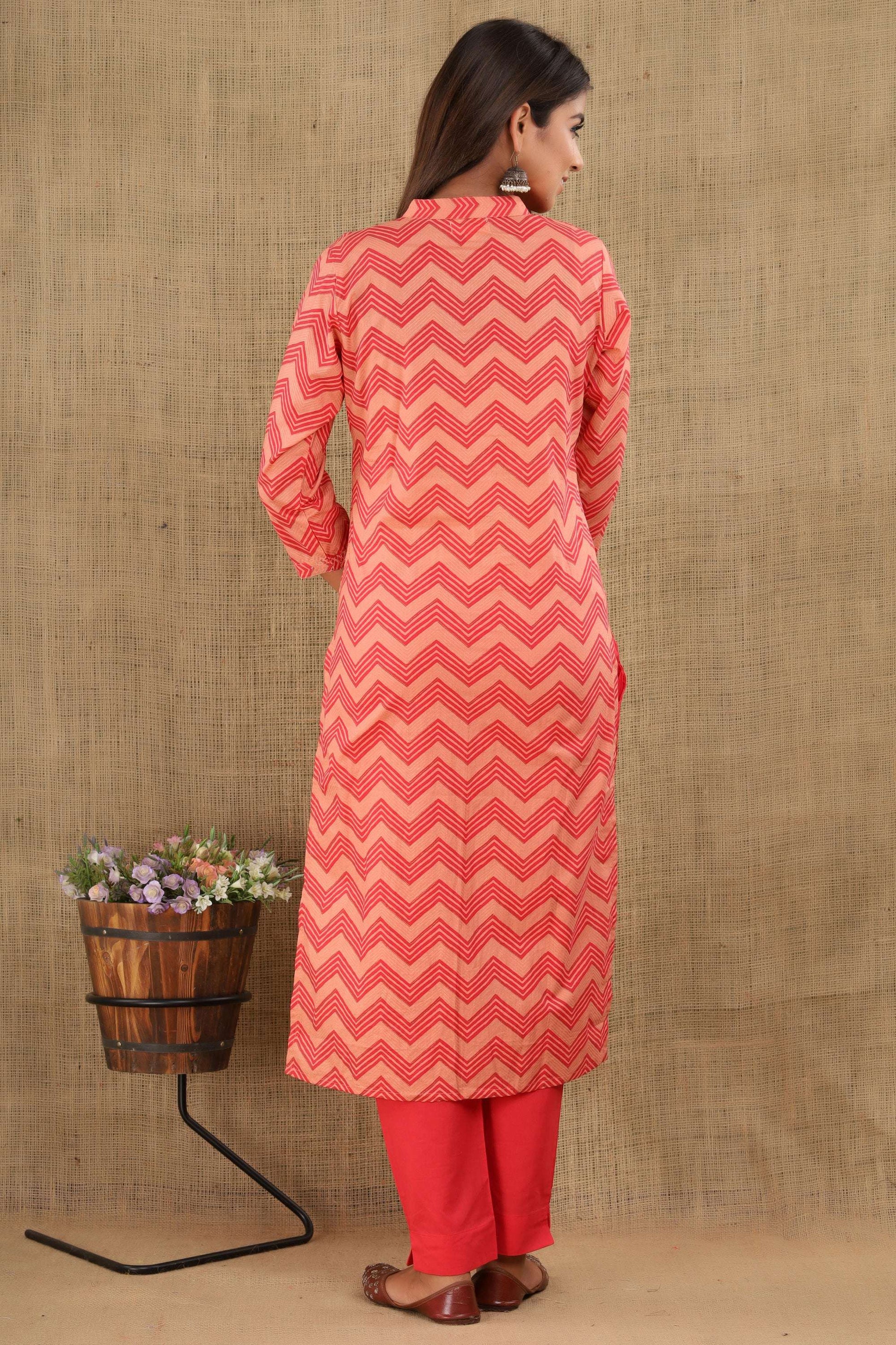 Kaajh Women's Pink Zigzag Print Suit Set