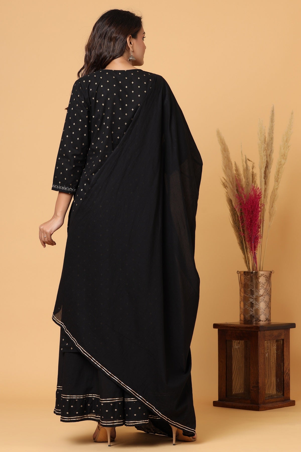 Kaajh Women's Black Gold Print Suit Set