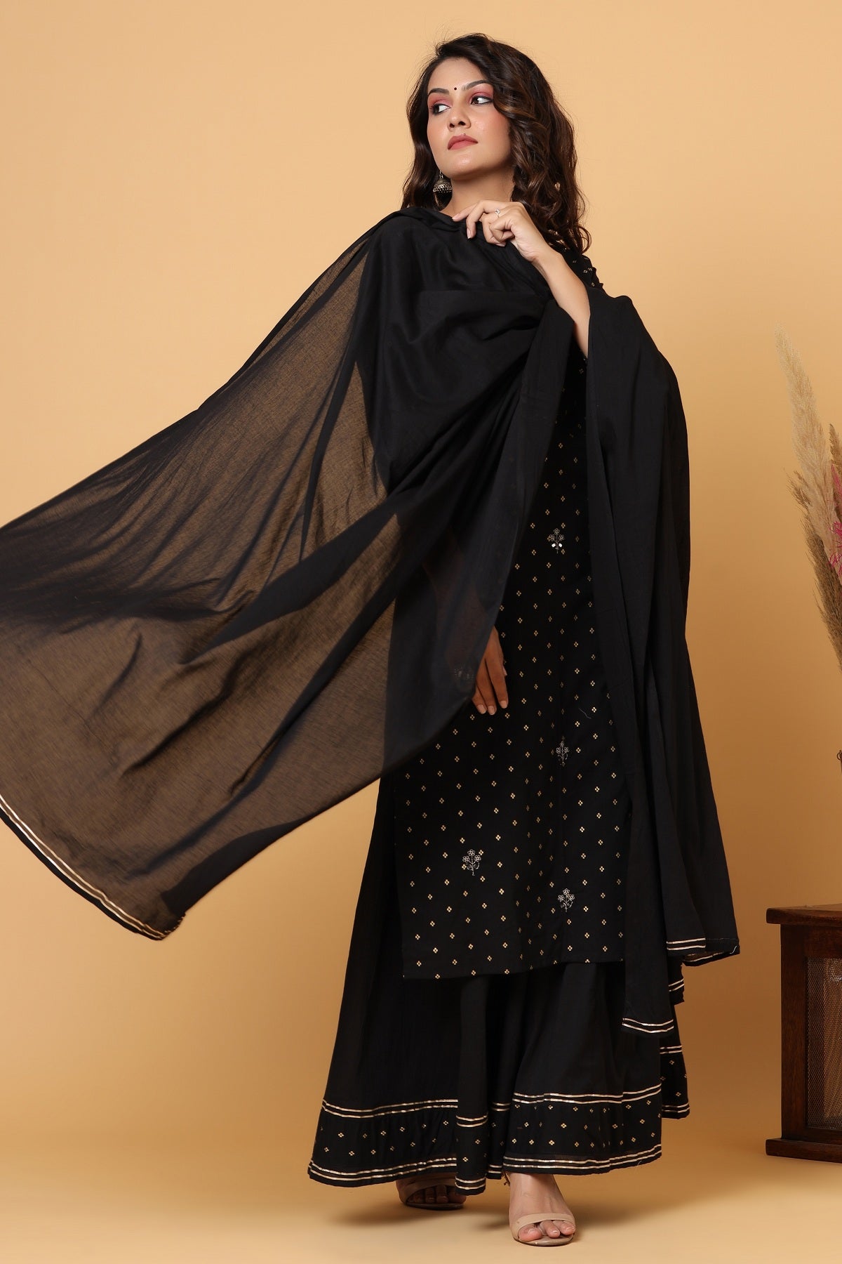 Kaajh Women's Black Gold Print Suit Set