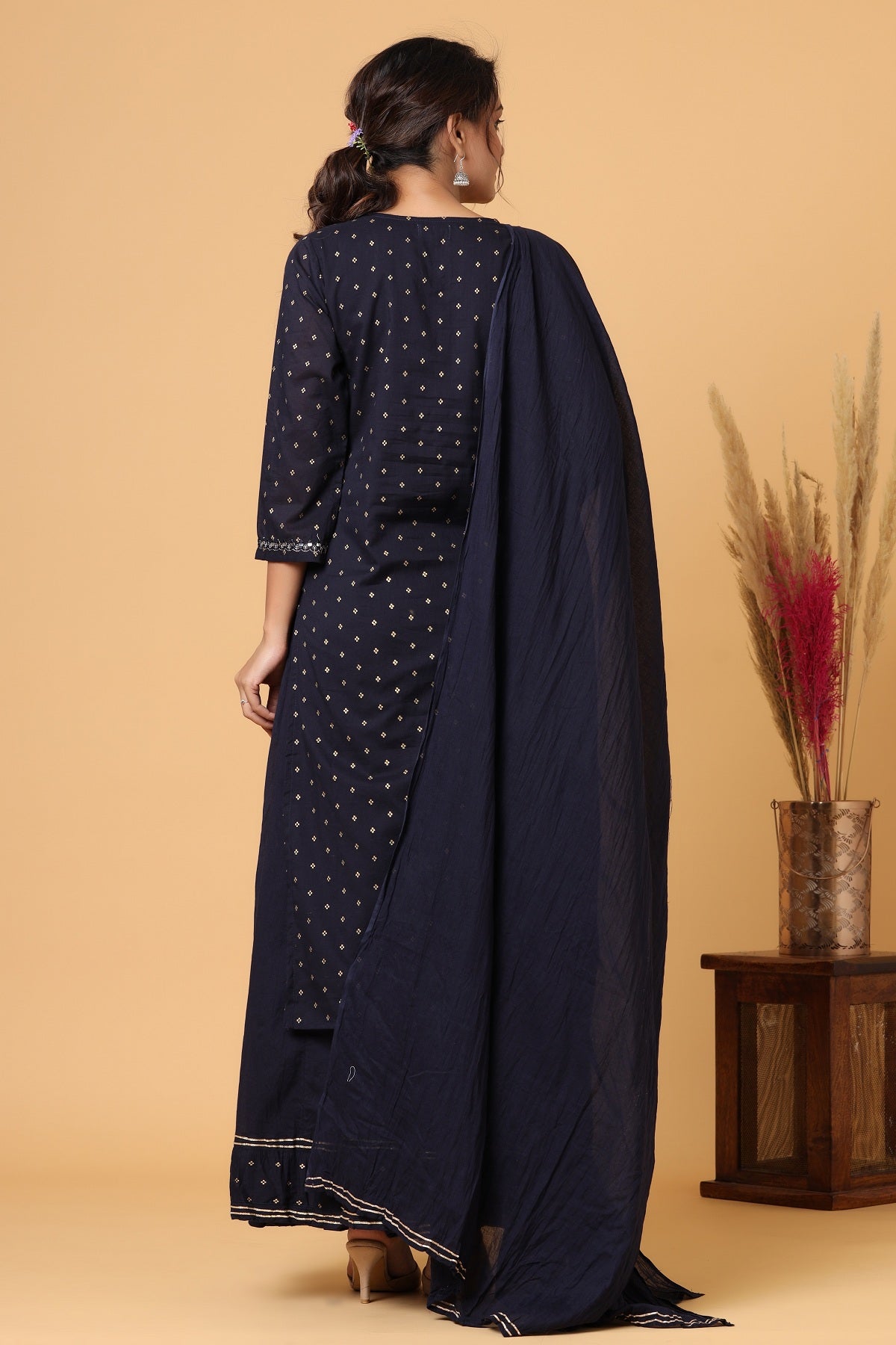 Kaajh Women's Blue Gold Print Suit Set