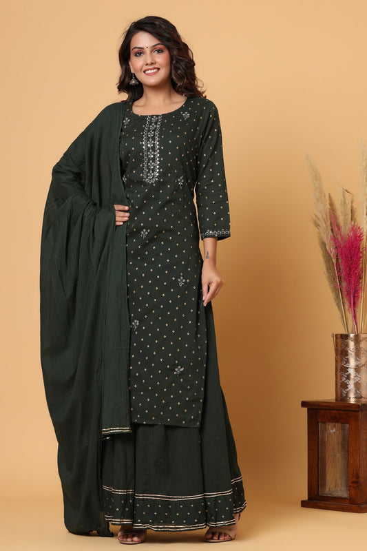Kaajh Women's Green Gold Print Suit Set