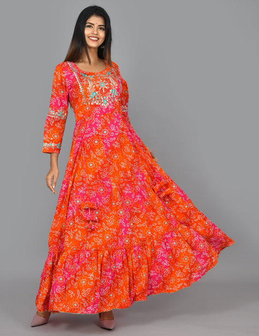Kaajh Women's Orange Zari Embroidery Anarkali Kurta
