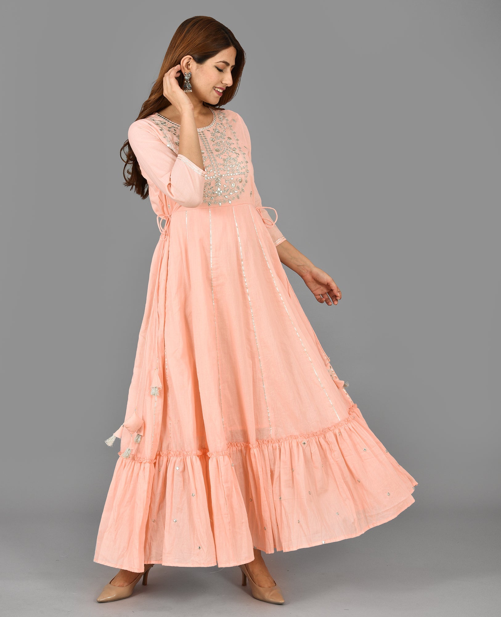Kaajh Women's Pink Mirror Embroidery Anarkali Kurta