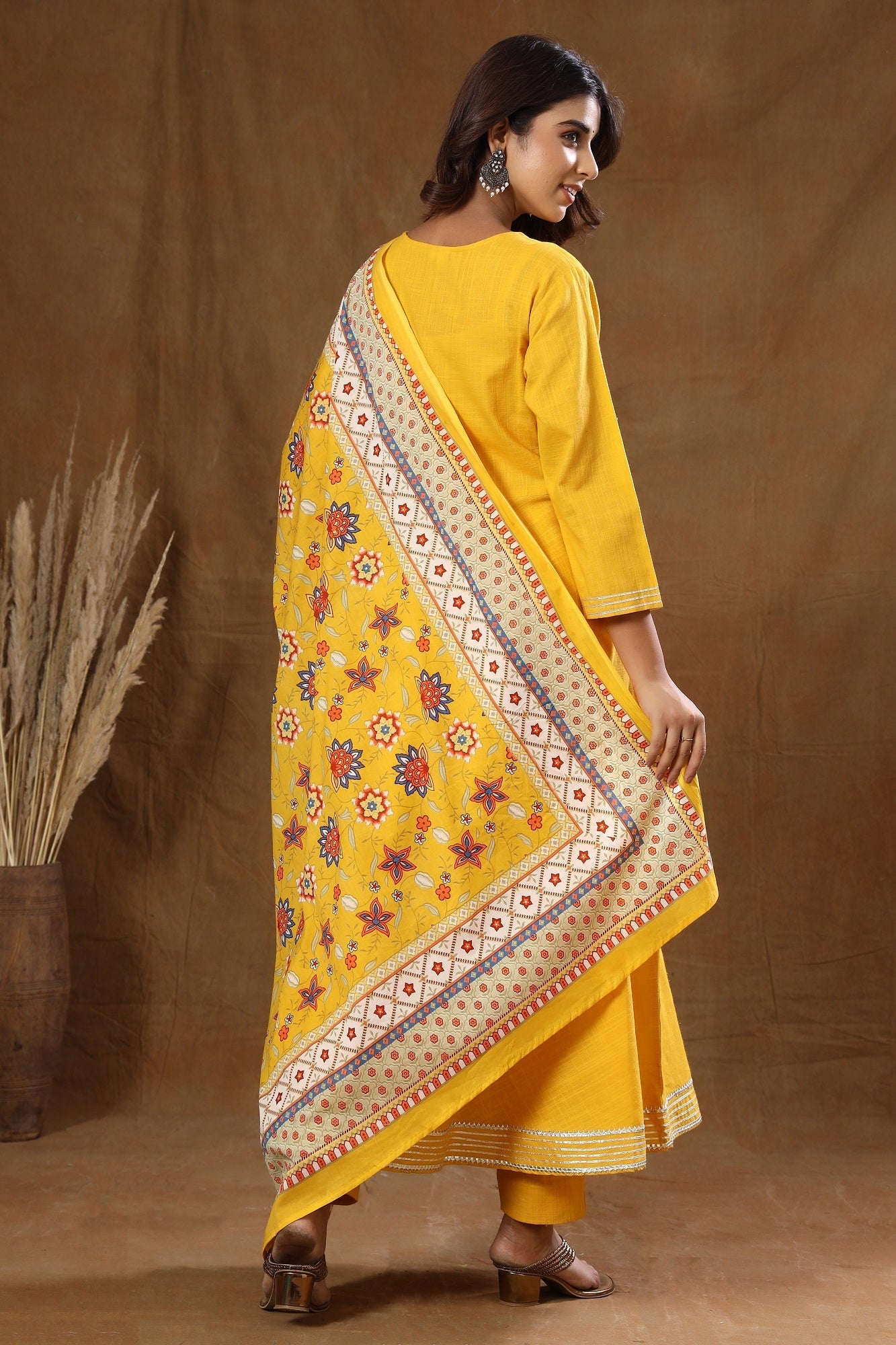 Kaajh Women's Yellow Mirror Embroidery Anarkali Suit Set