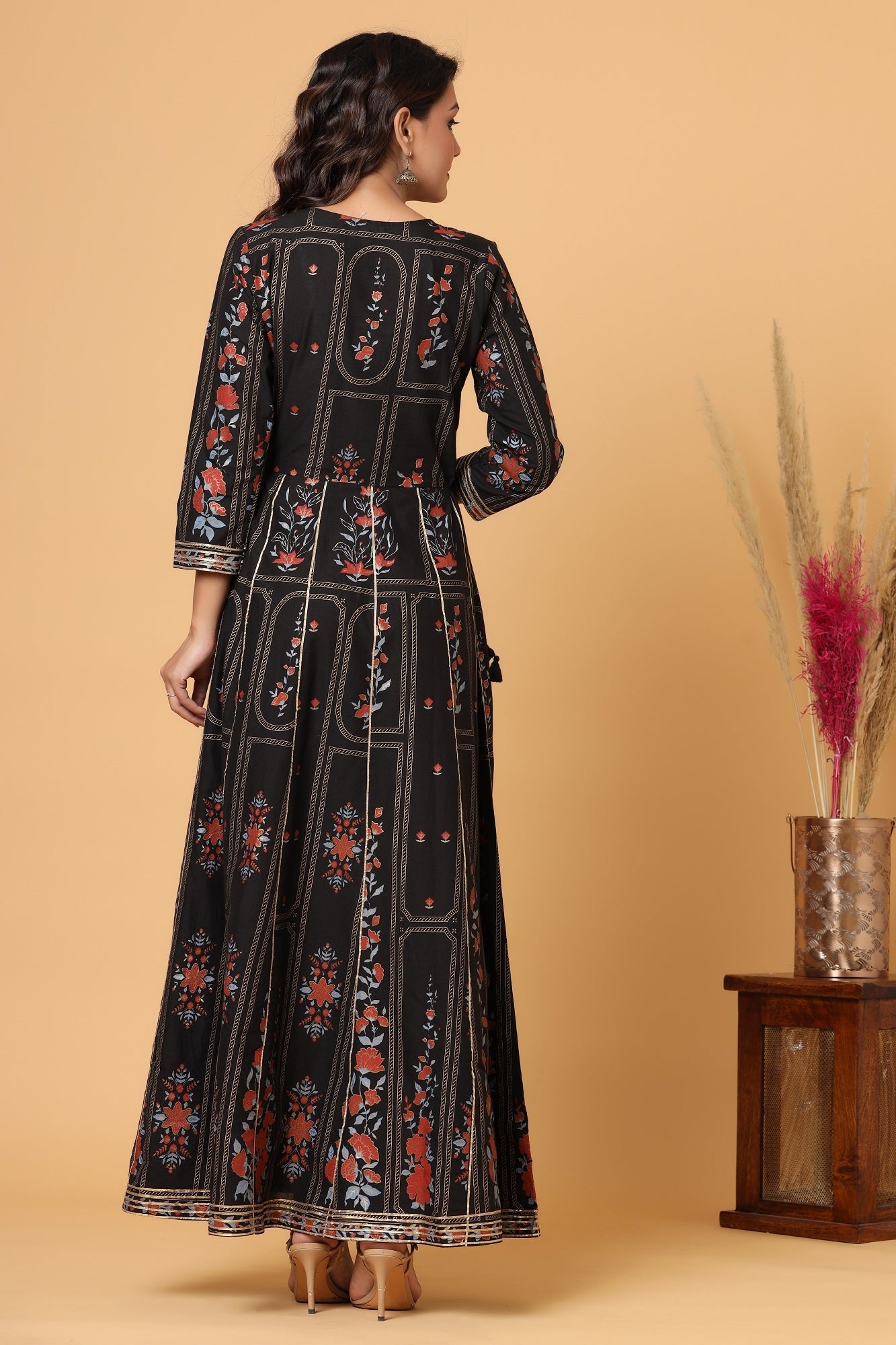 Kaajh Women's Black Embellishment Printed Anarkali Kurta
