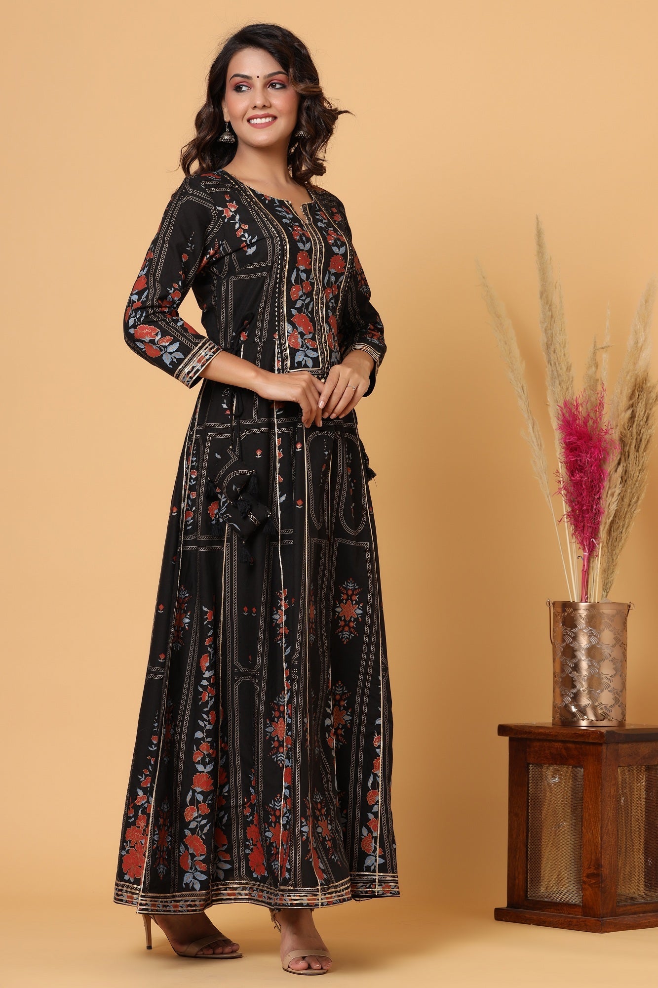 Kaajh Women's Black Embellishment Printed Anarkali Kurta
