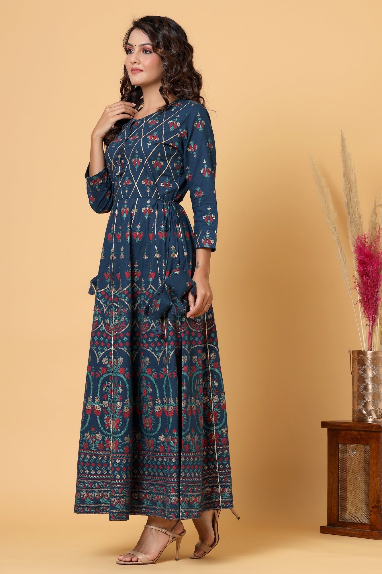 Kaajh Women's Blue Embellishment Printed Anarkali Kurta