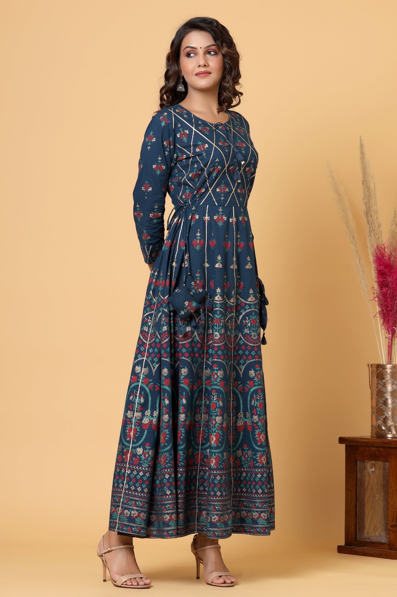 Kaajh Women's Blue Embellishment Printed Anarkali Kurta