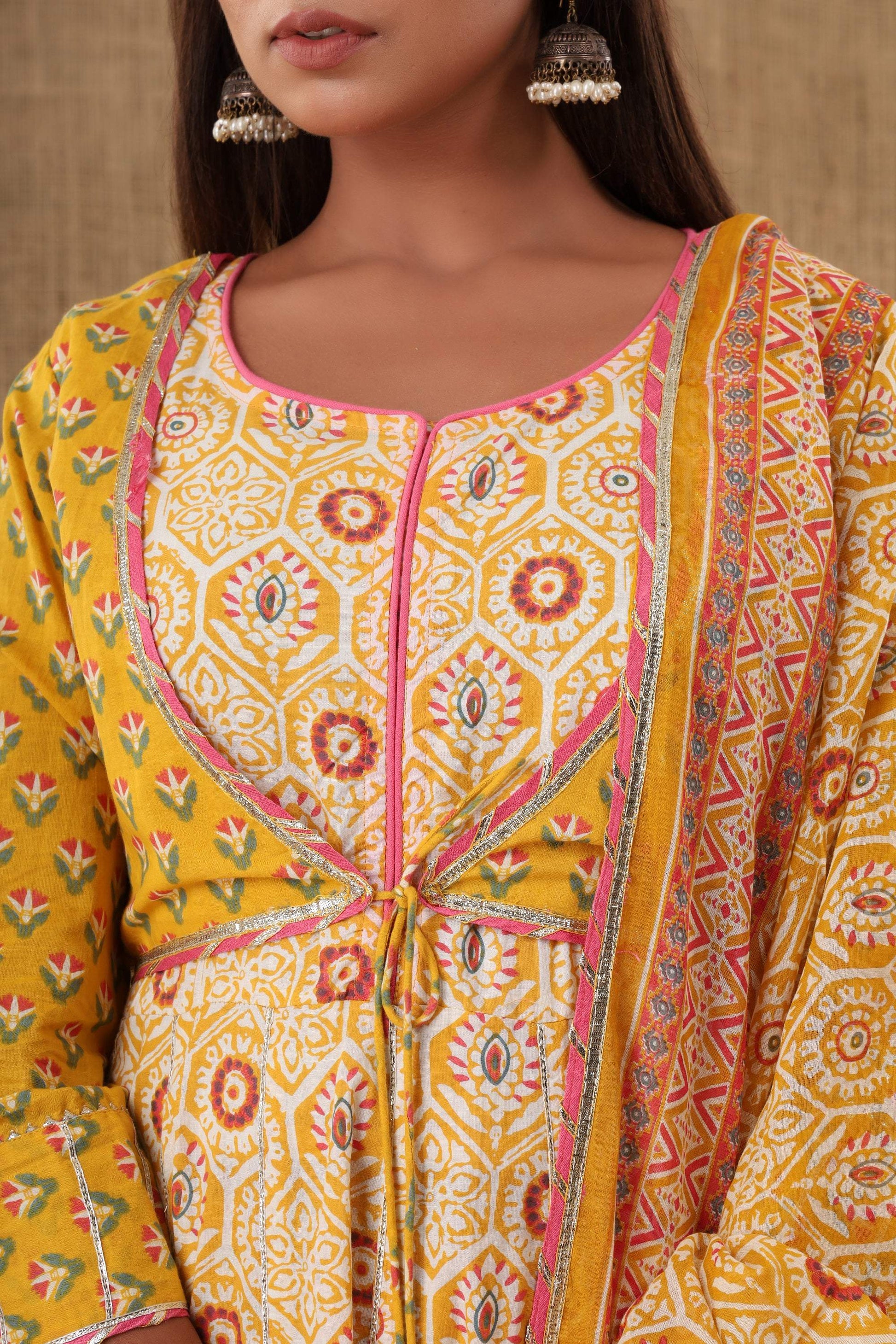 Kaajh Women's Yellow Embellishment Printed Suit Set