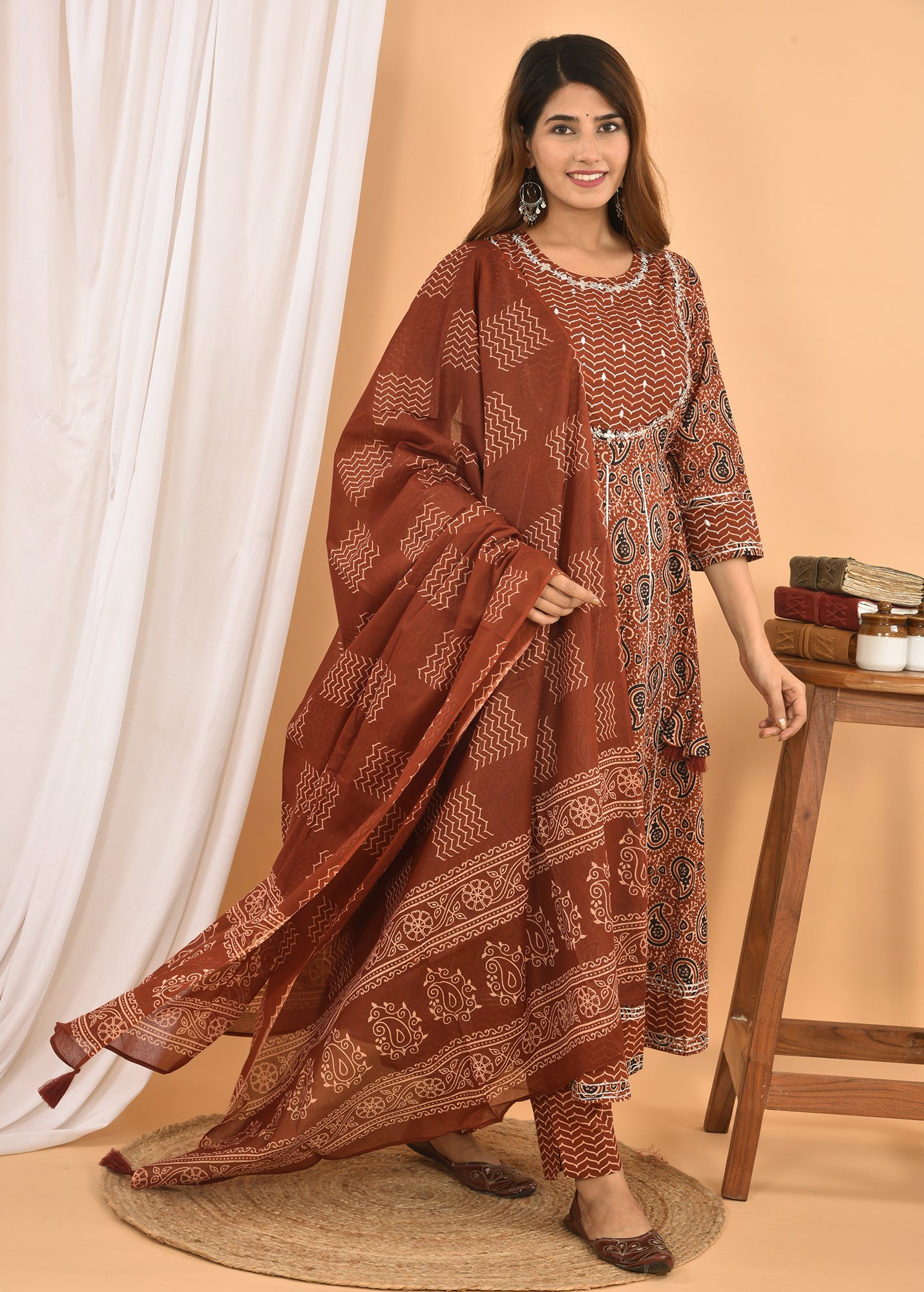 Kaajh Women's Brown Embellished Anarkali Suit Set