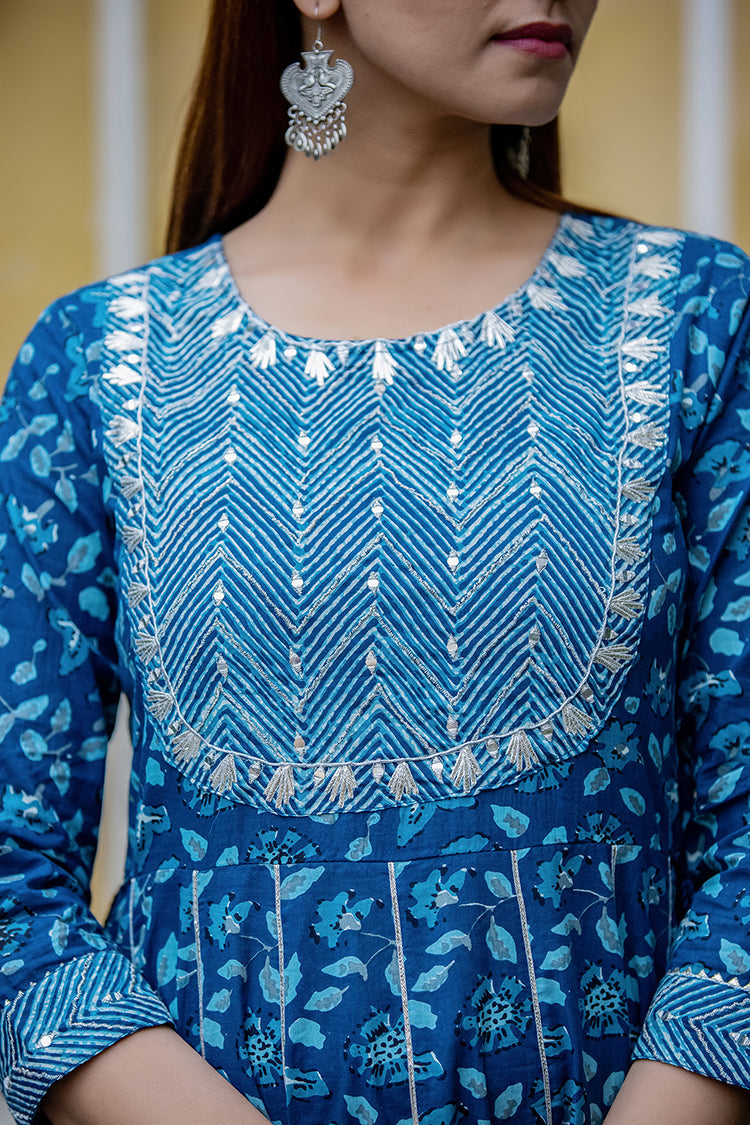 Kaajh Women's Blue Mirror Embellished Anarkali Suit Set