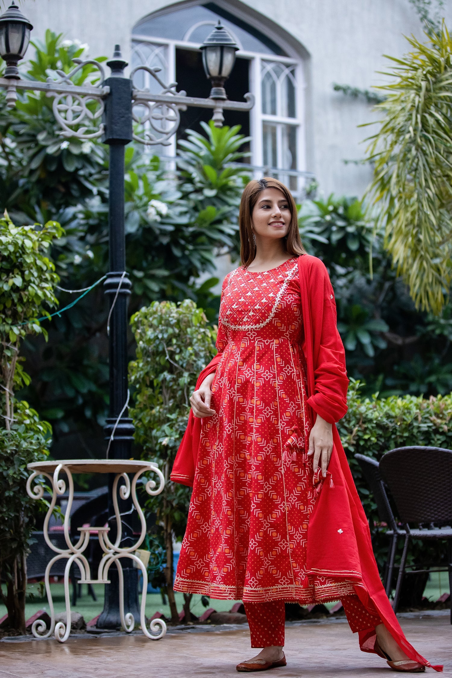 Kaajh Women's Red Embroidery Anarkali Suit Set