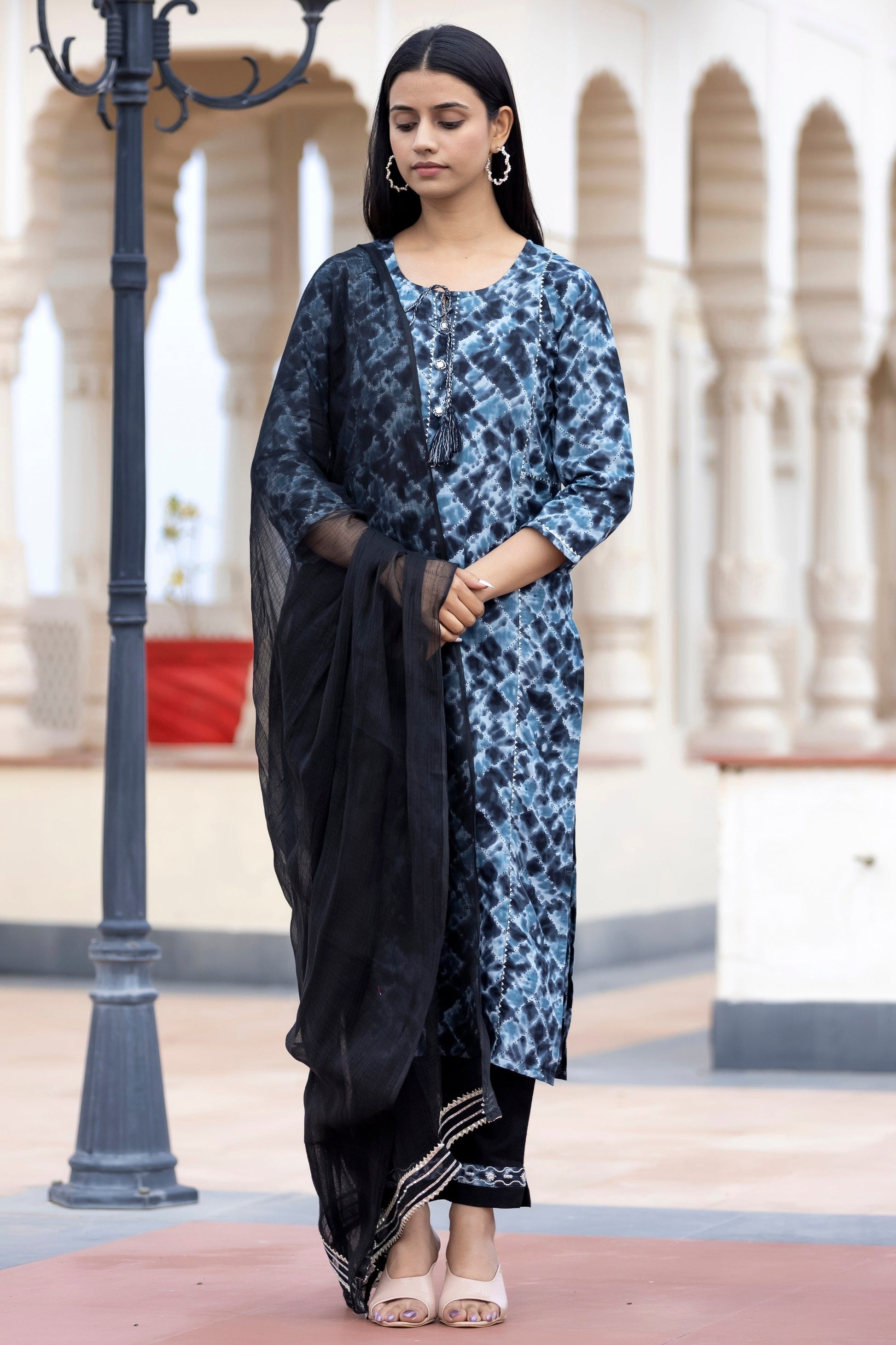 Kaajh Women's Black Tie Dye Print Cotton Suit Set