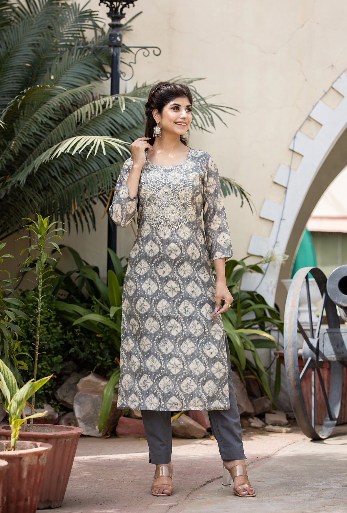 Kaajh Women's Grey Modal Silk Embroidered Suit Set