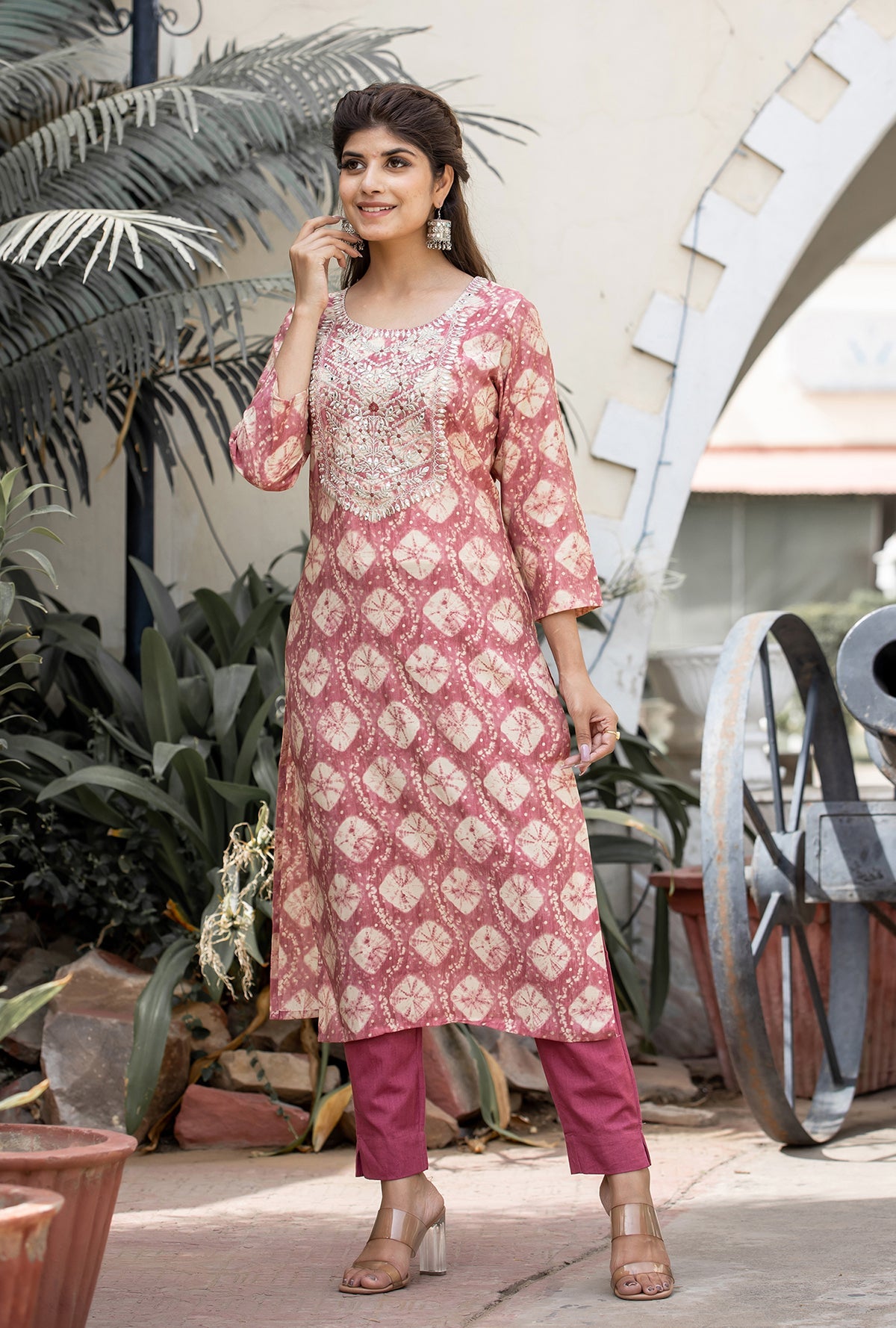 Kaajh Women's Pink Modal Silk Embroidered Suit Set