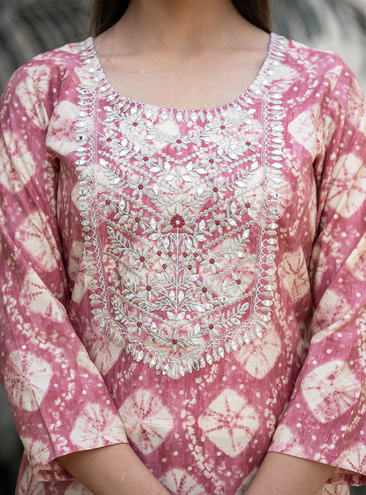 Kaajh Women's Pink Modal Silk Embroidered Suit Set