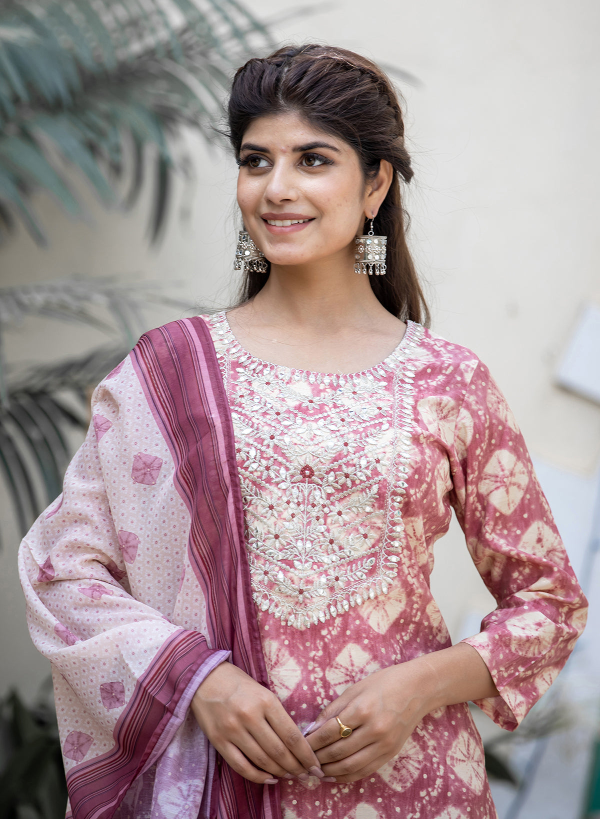 Kaajh Women's Pink Modal Silk Embroidered Suit Set