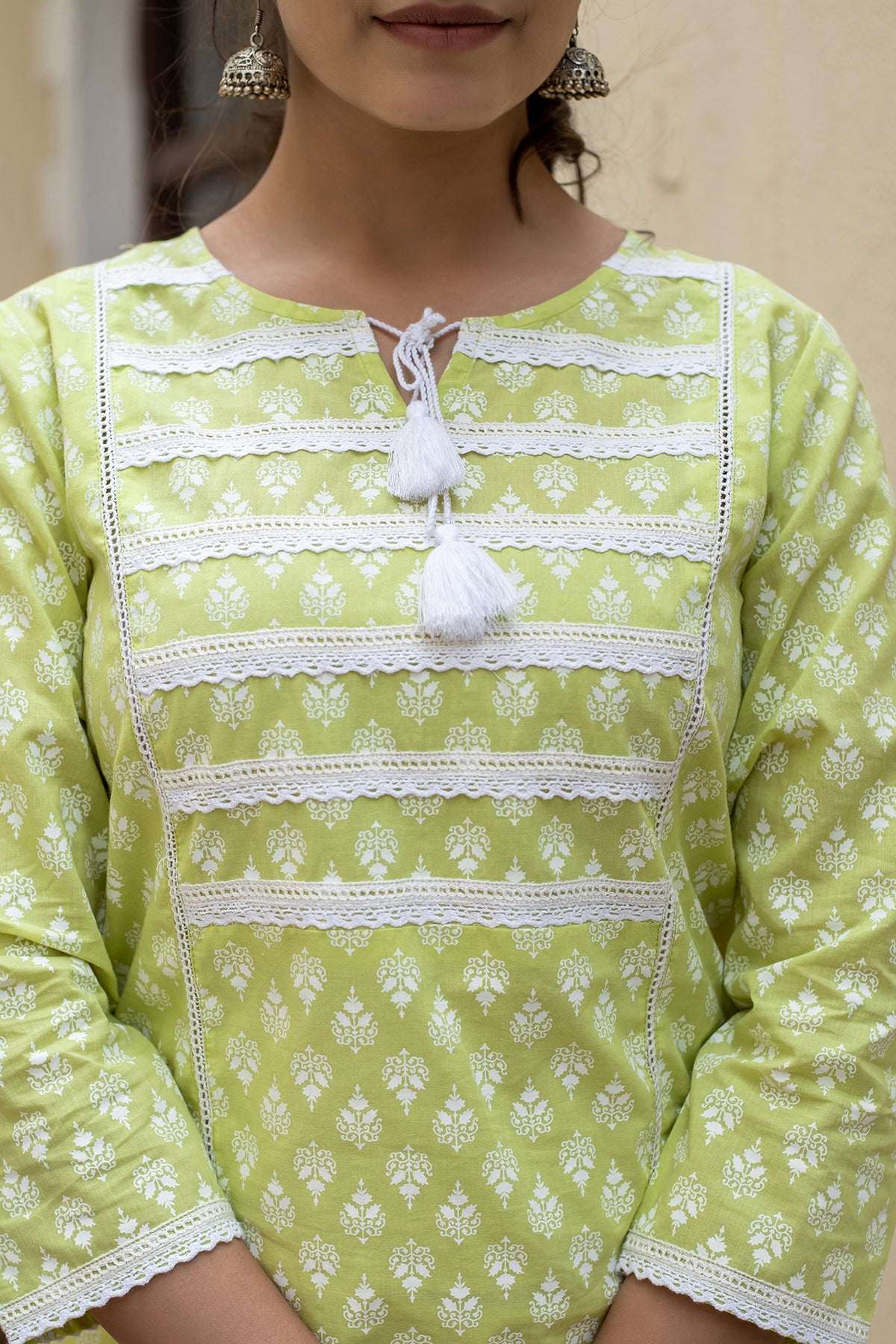 Kaajh Women's Green Pastel Printed Cotton Casual Kurta