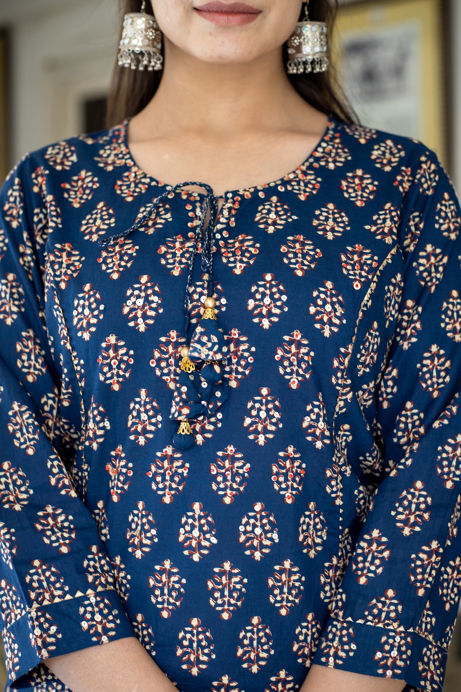 Kaajh Women's Blue Bagru Print Kurta Pant Set