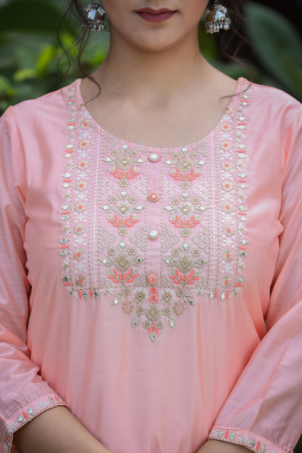 Kaajh Women's Pink Floral Modal Silk Suit Set