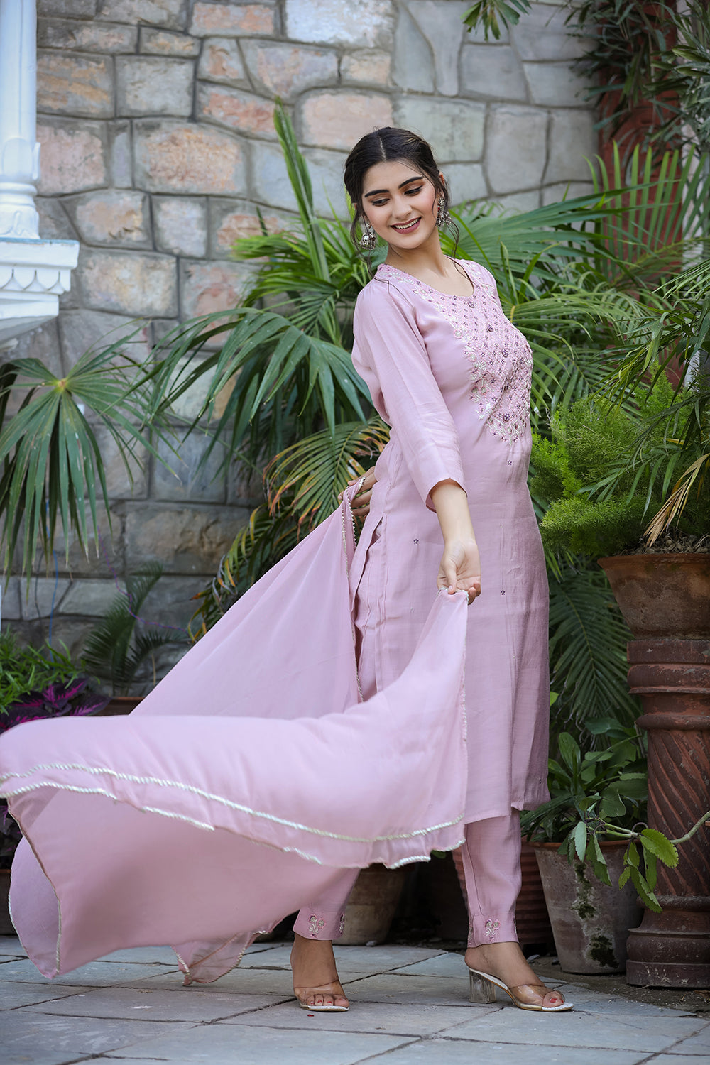 Kaajh Women's Purple Modal Silk Suit Set