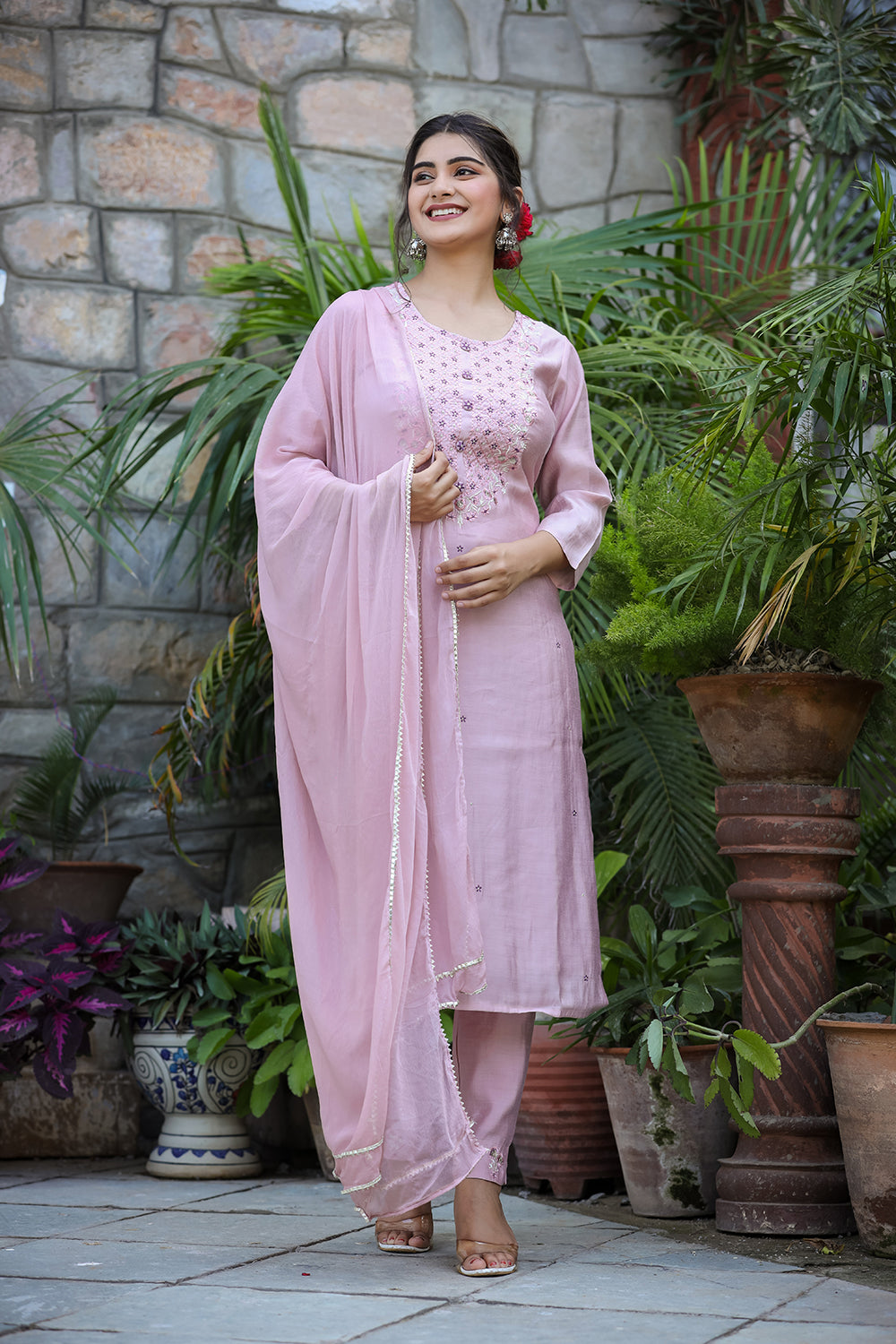 Kaajh Women's Purple Modal Silk Suit Set