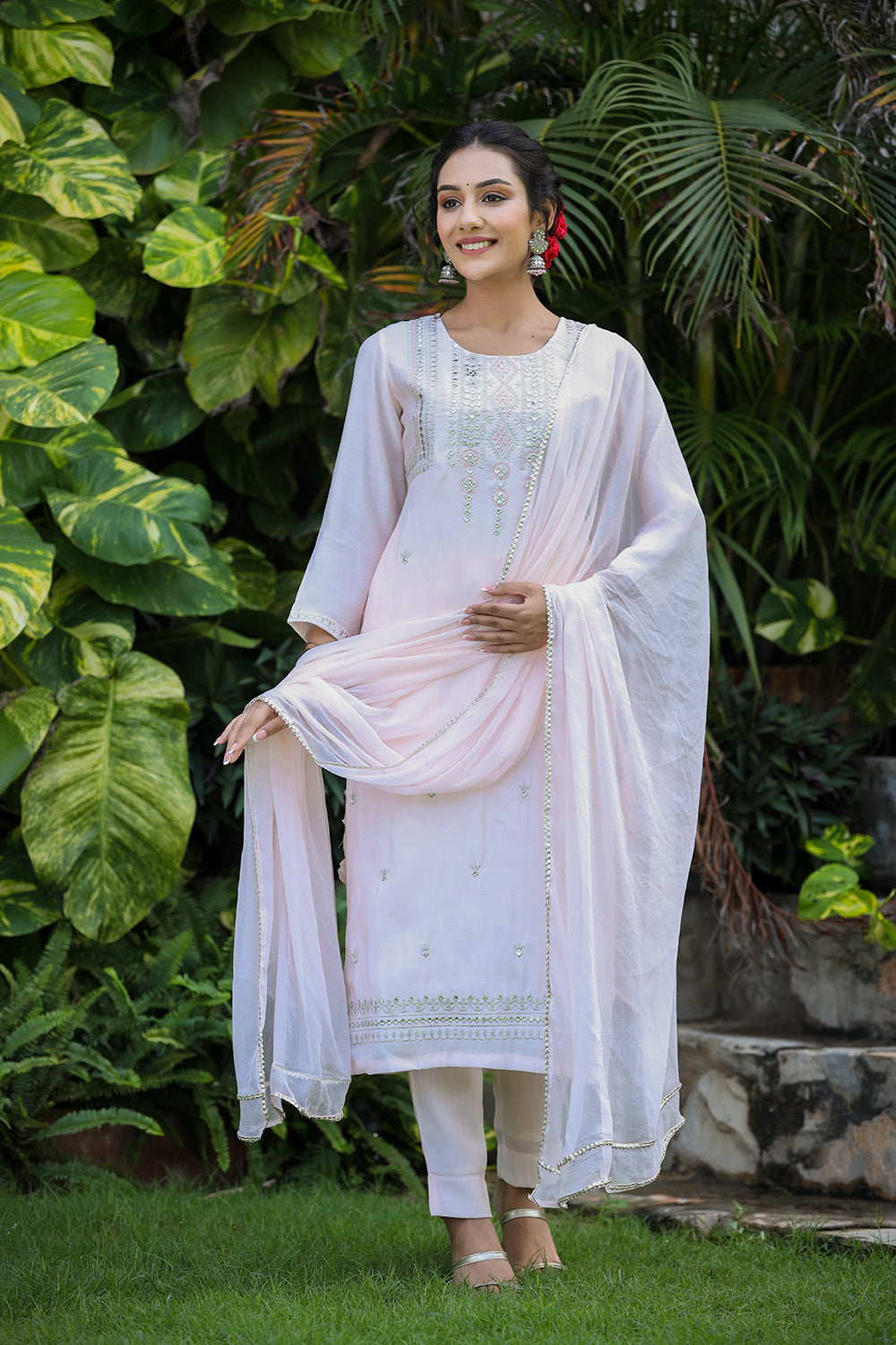 Kaajh Women's Baby Pink Modal Silk Suit Set