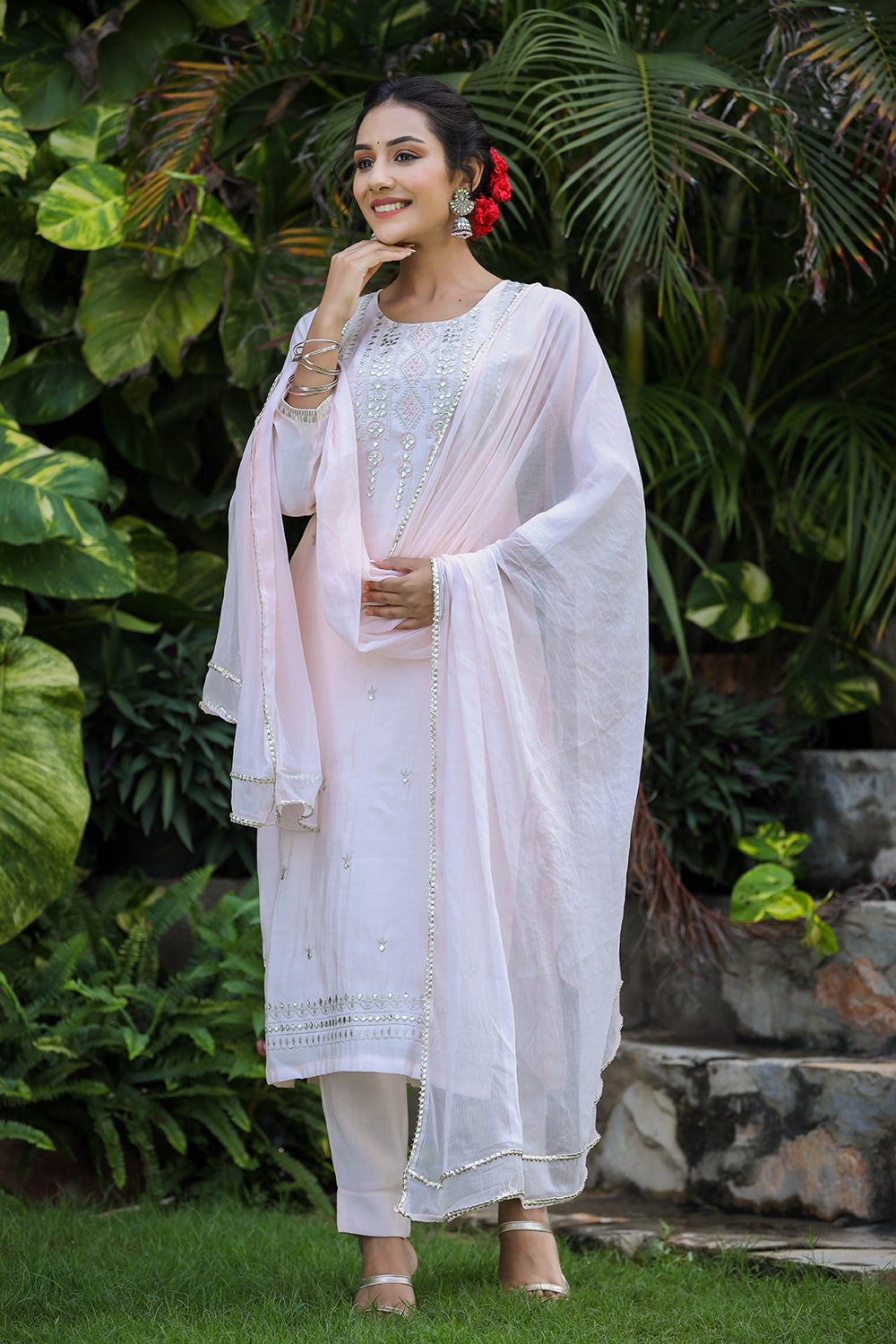 Kaajh Women's Baby Pink Modal Silk Suit Set