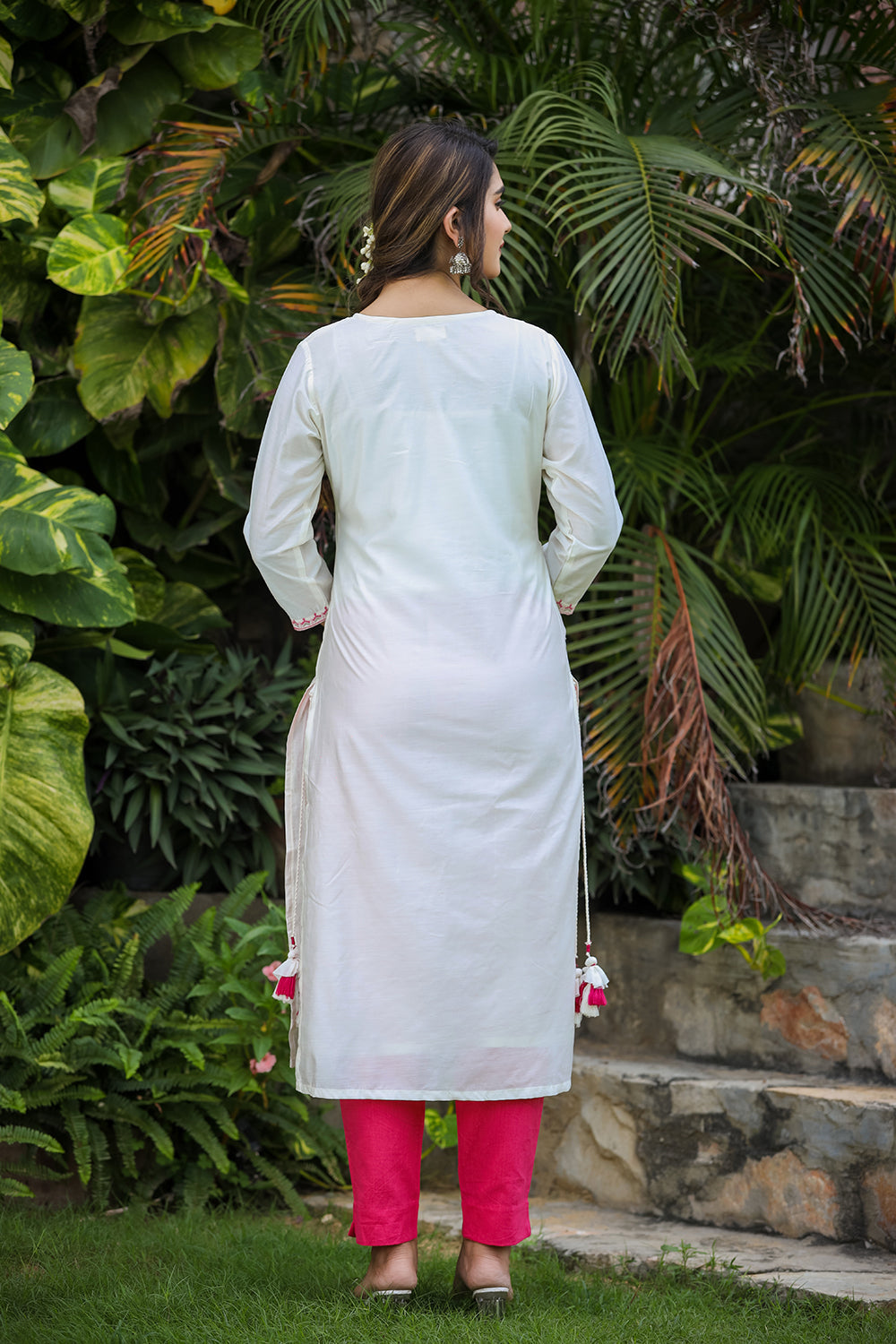Kaajh Women's White-Pink Modal Silk Suit Set