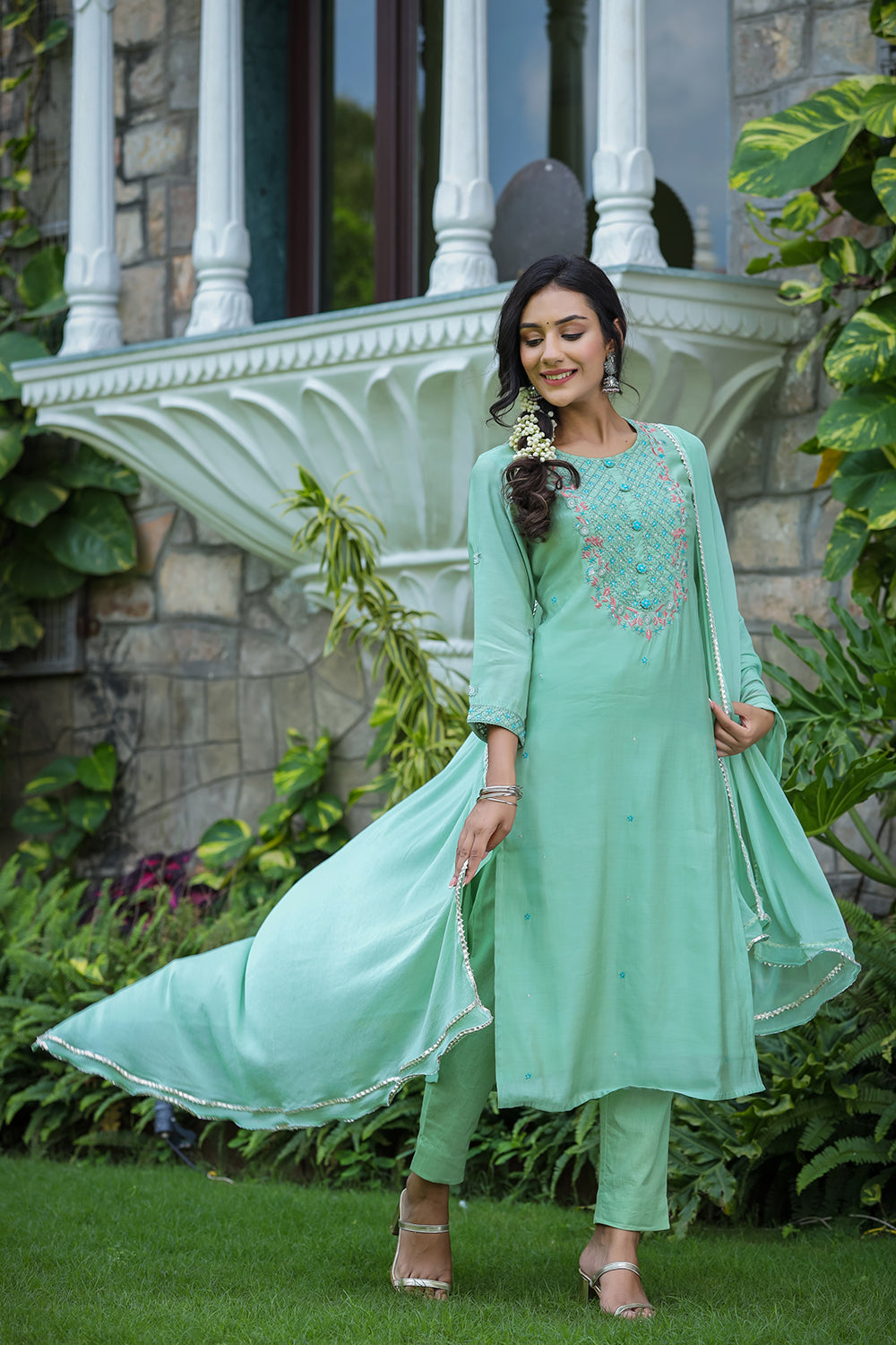 Kaajh Women's Green Modal Silk Suit Set