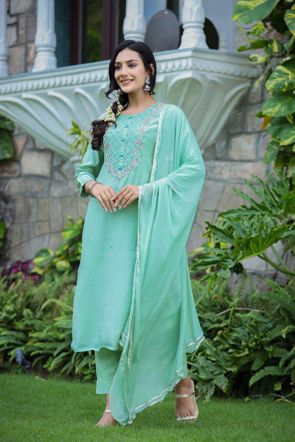Kaajh Women's Green Modal Silk Suit Set