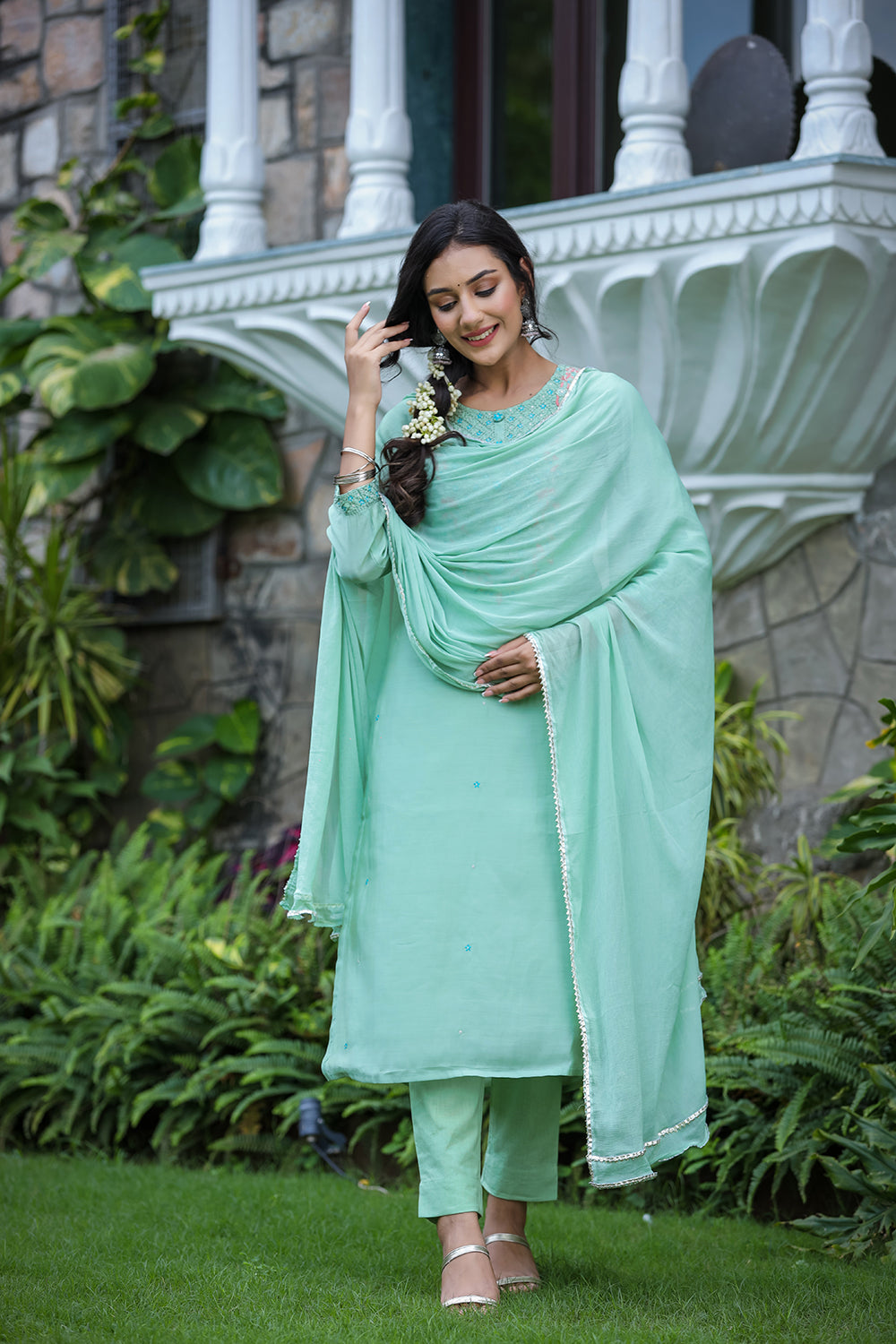 Kaajh Women's Green Modal Silk Suit Set