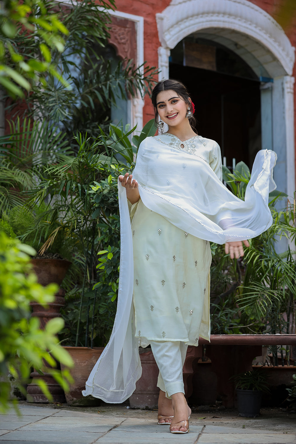 Kaajh Women's Off-White Modal Silk Suit Set