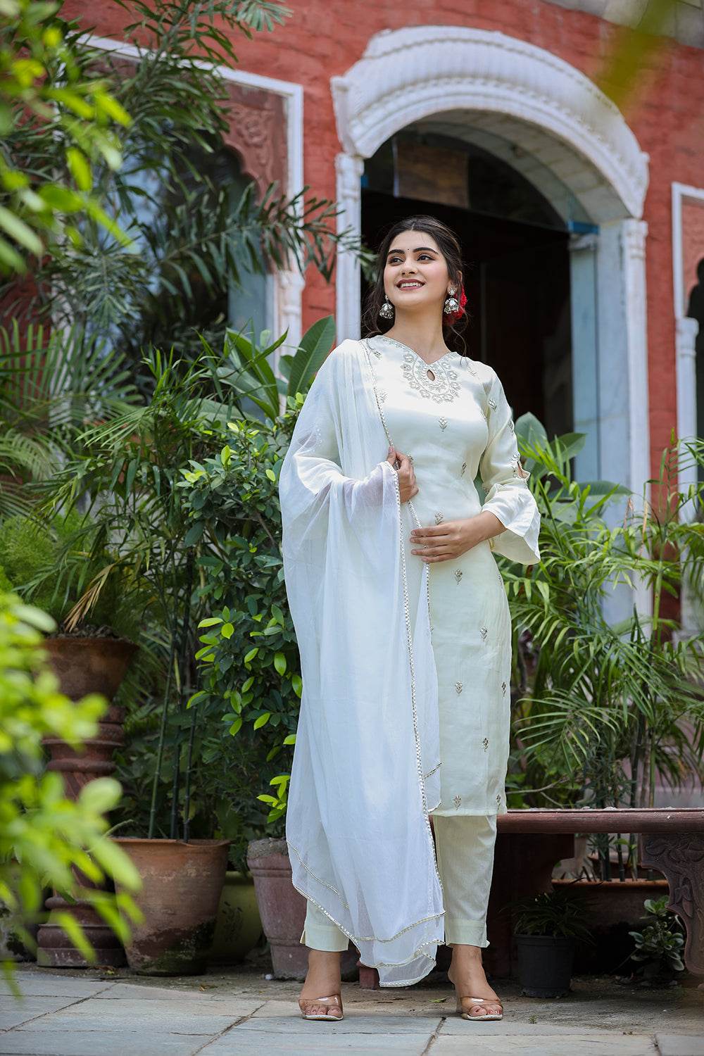 Kaajh Women's Off-White Modal Silk Suit Set
