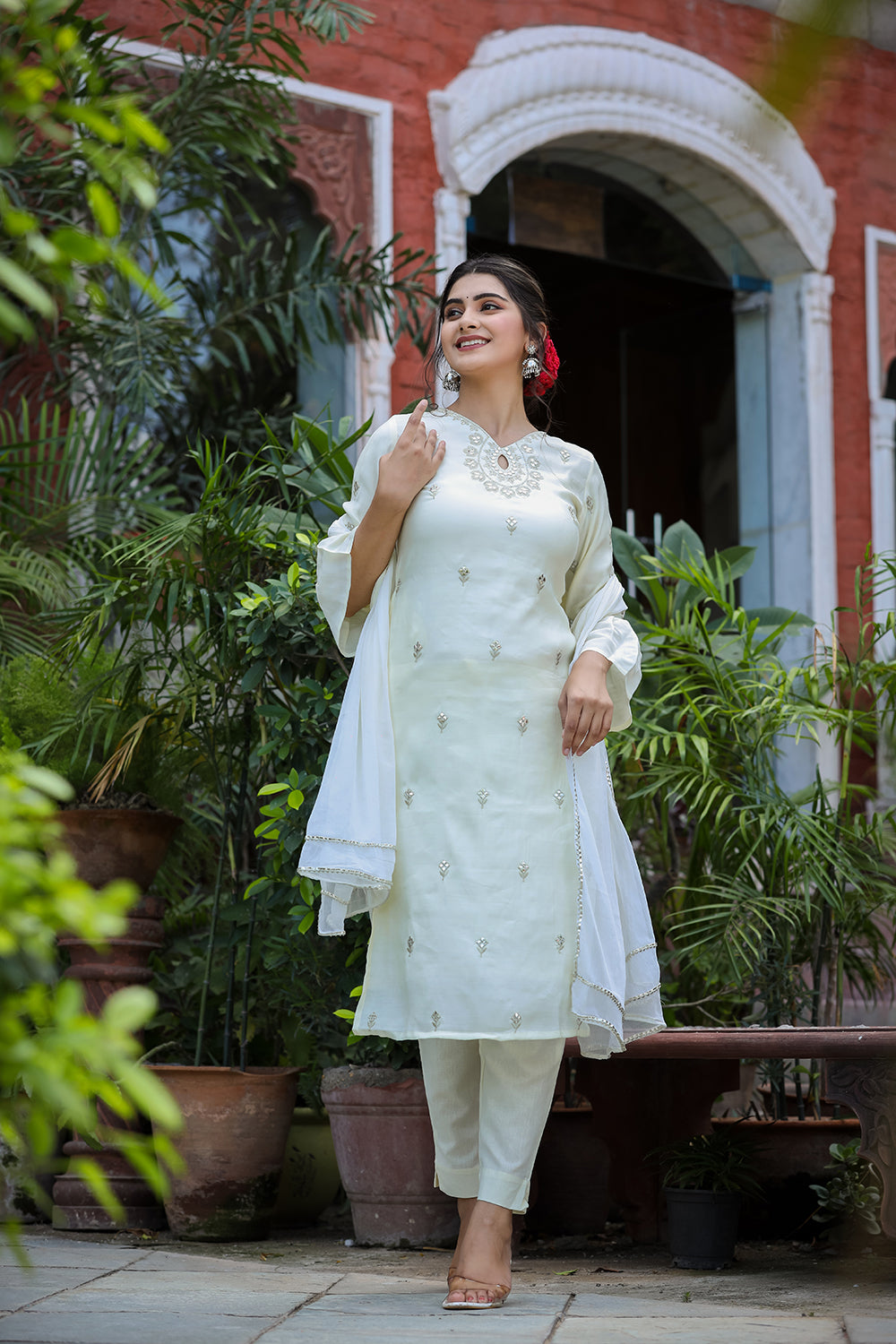 Kaajh Women's Off-White Modal Silk Suit Set