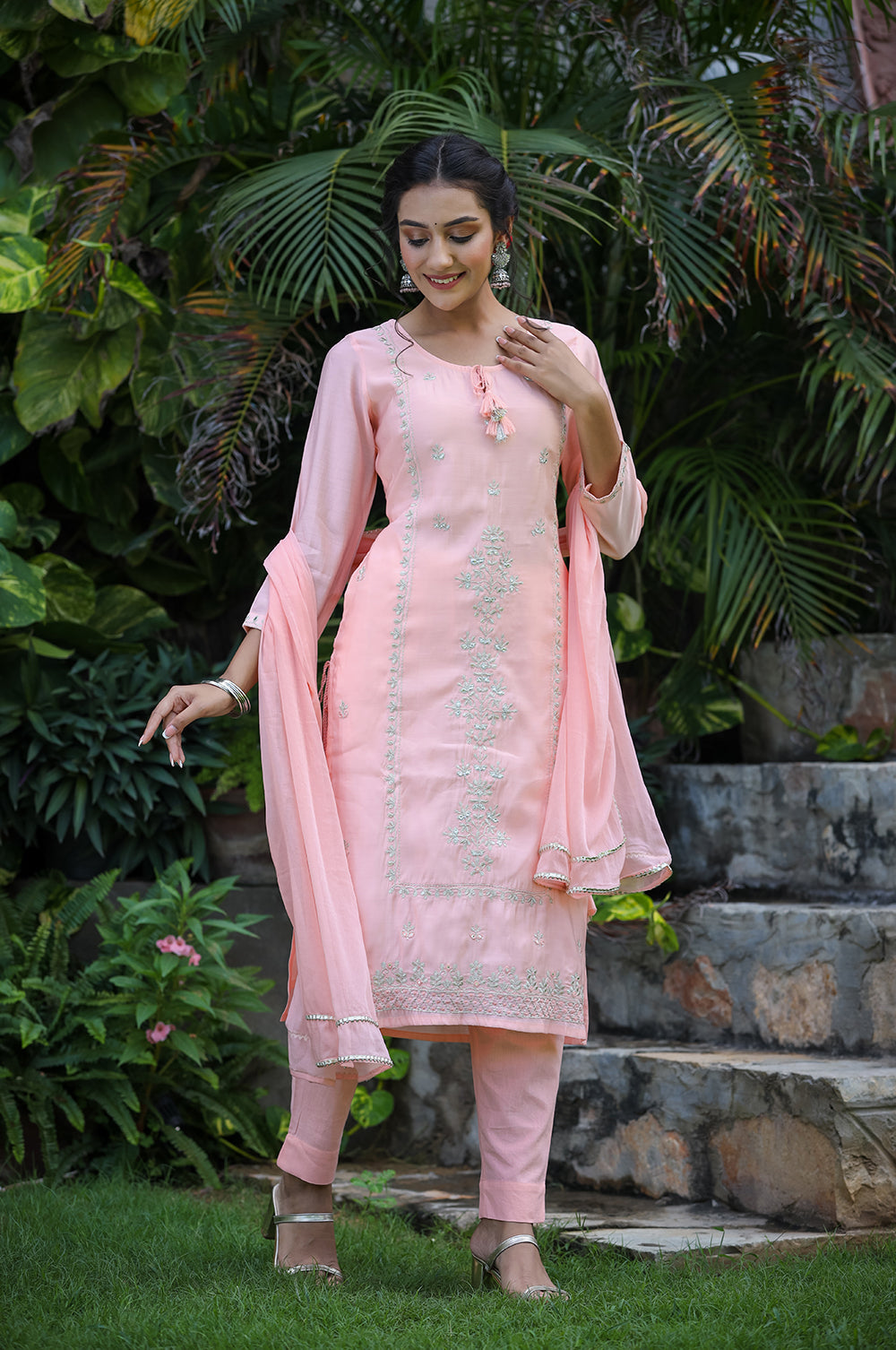 Kaajh Pink Modal Silk Suit Set For Women