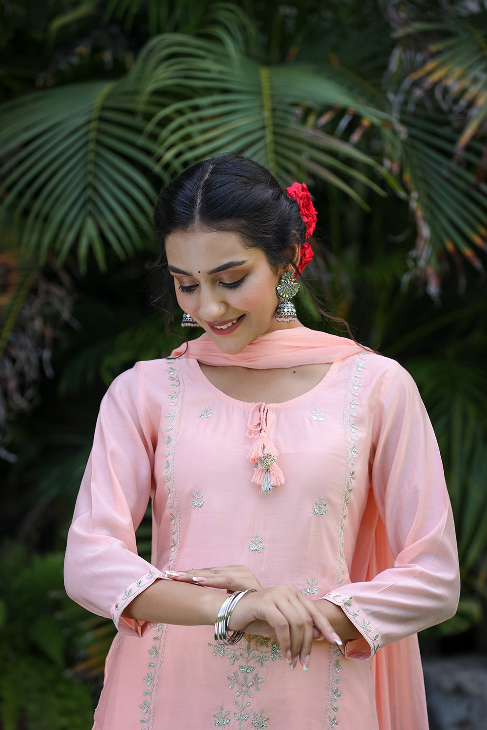 Kaajh Pink Modal Silk Suit Set For Women