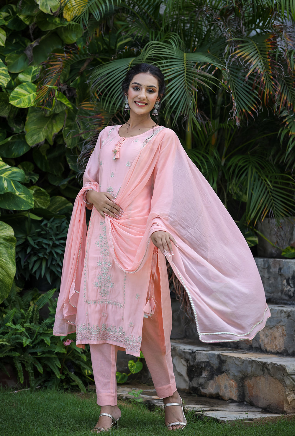 Kaajh Pink Modal Silk Suit Set For Women