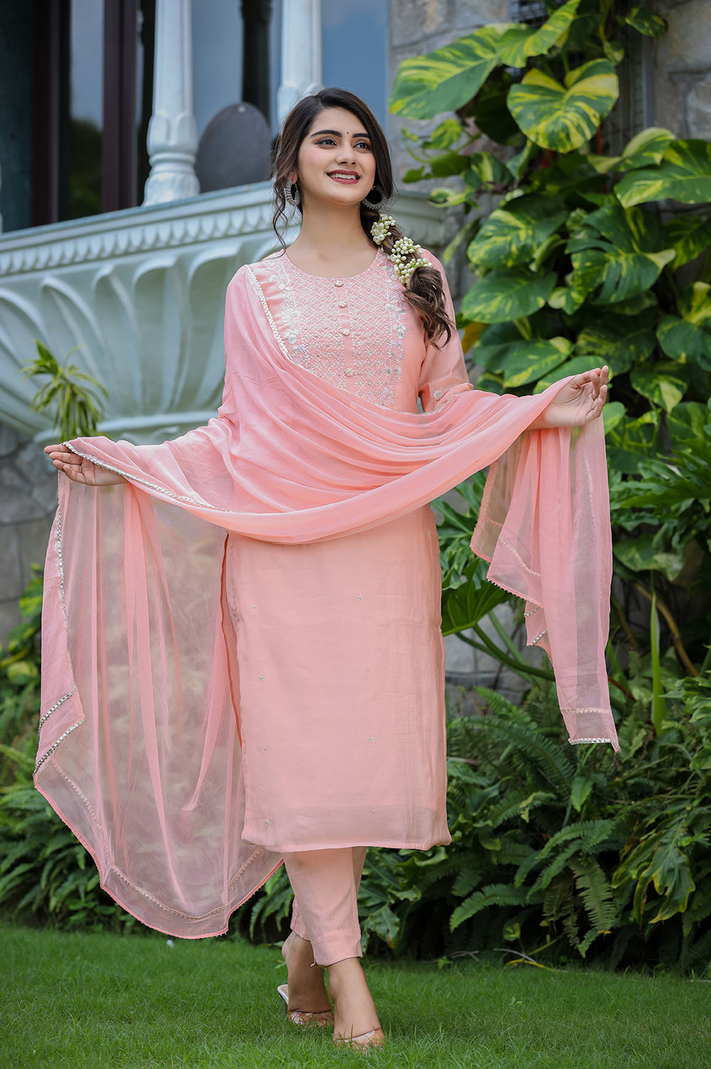 Kaajh Women's Pink Modal Silk Suit Set