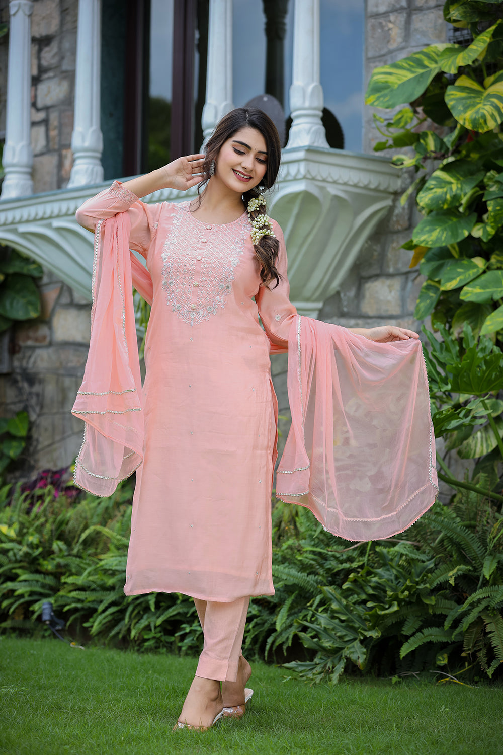 Kaajh Women's Pink Modal Silk Suit Set